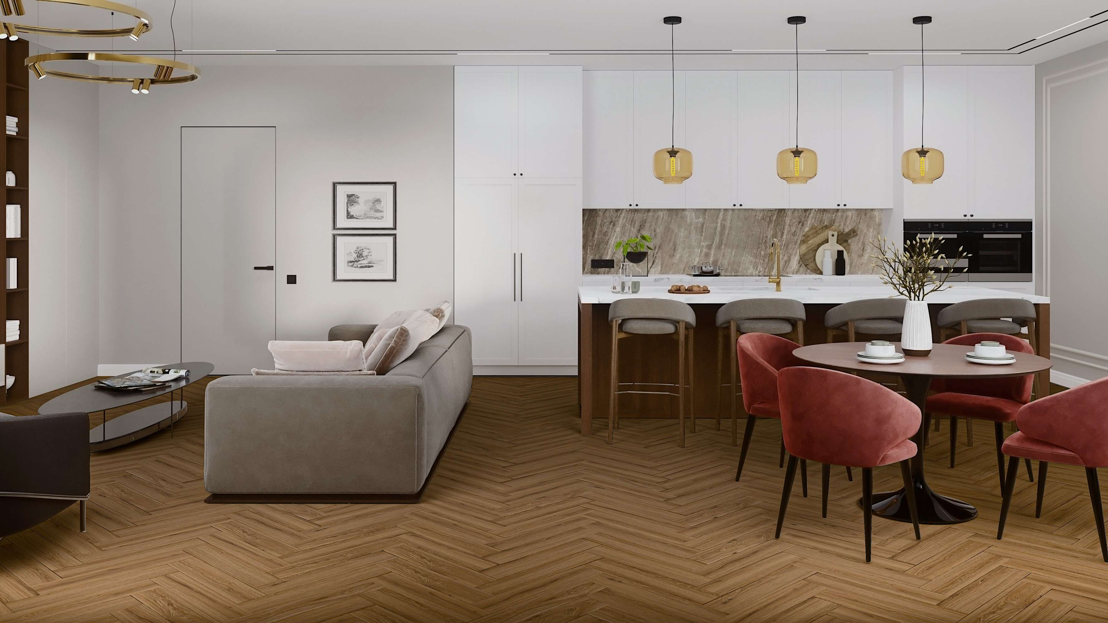 Кварцвиниловый SPC ламинат Damy Floor London Лидс Leeds 5246-10 венгерская елка 615×123×4 фото в интерьере