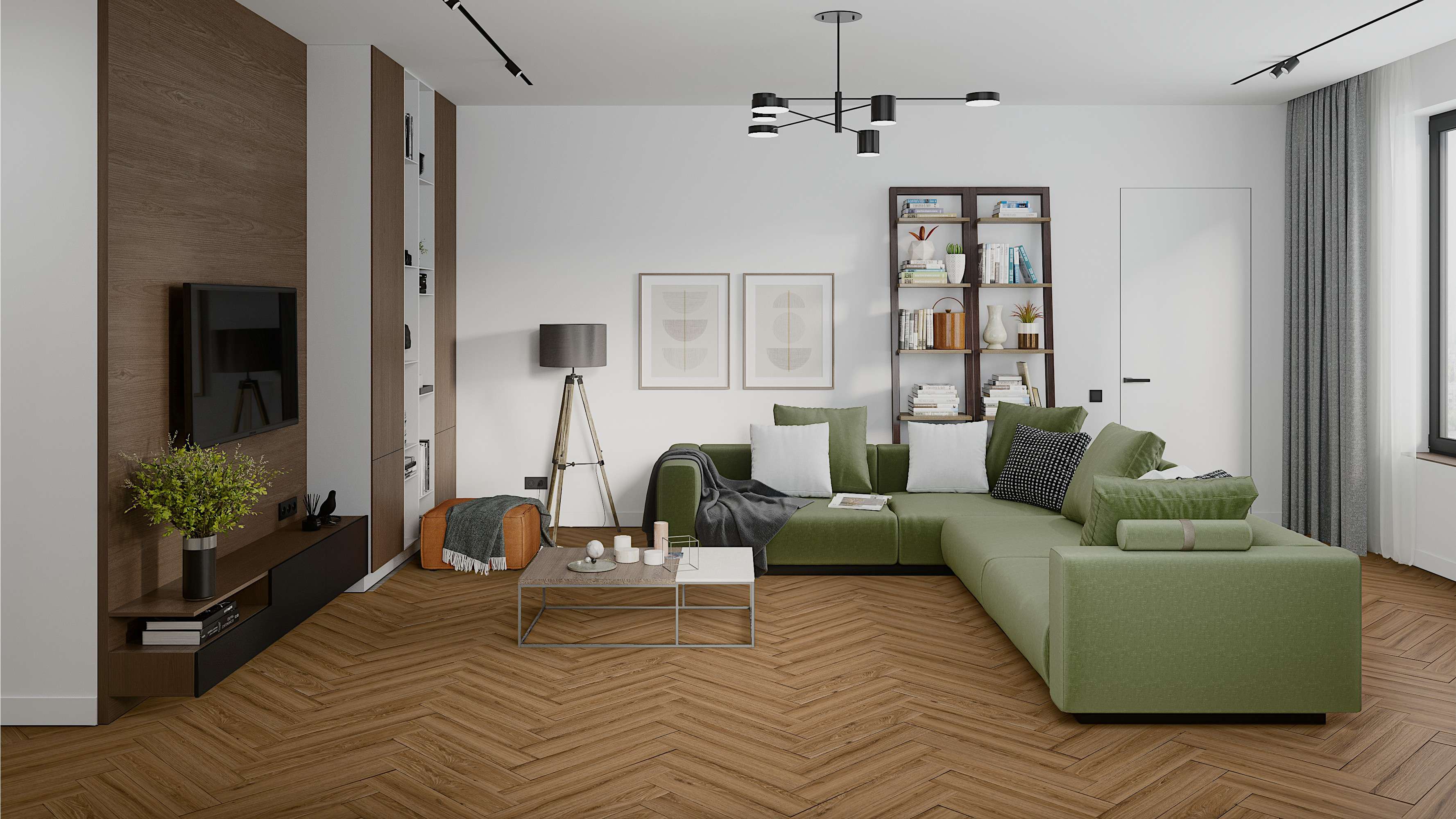 Кварцвиниловый SPC ламинат Damy Floor London Лидс Leeds 5246-10 венгерская елка 615×123×4 фото в интерьере