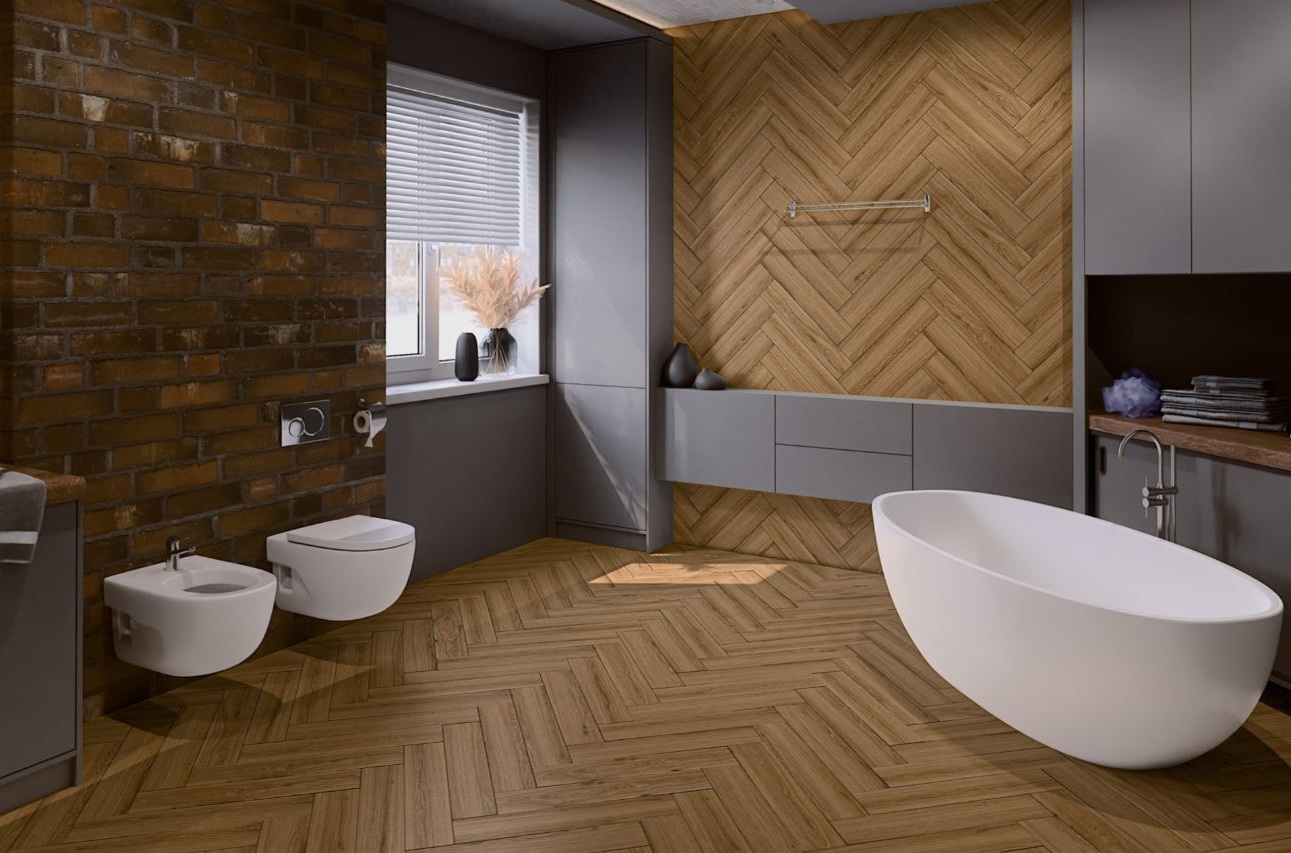 Кварцвиниловый SPC ламинат Damy Floor London Лидс Leeds 5246-10 венгерская елка 615×123×4 фото в интерьере