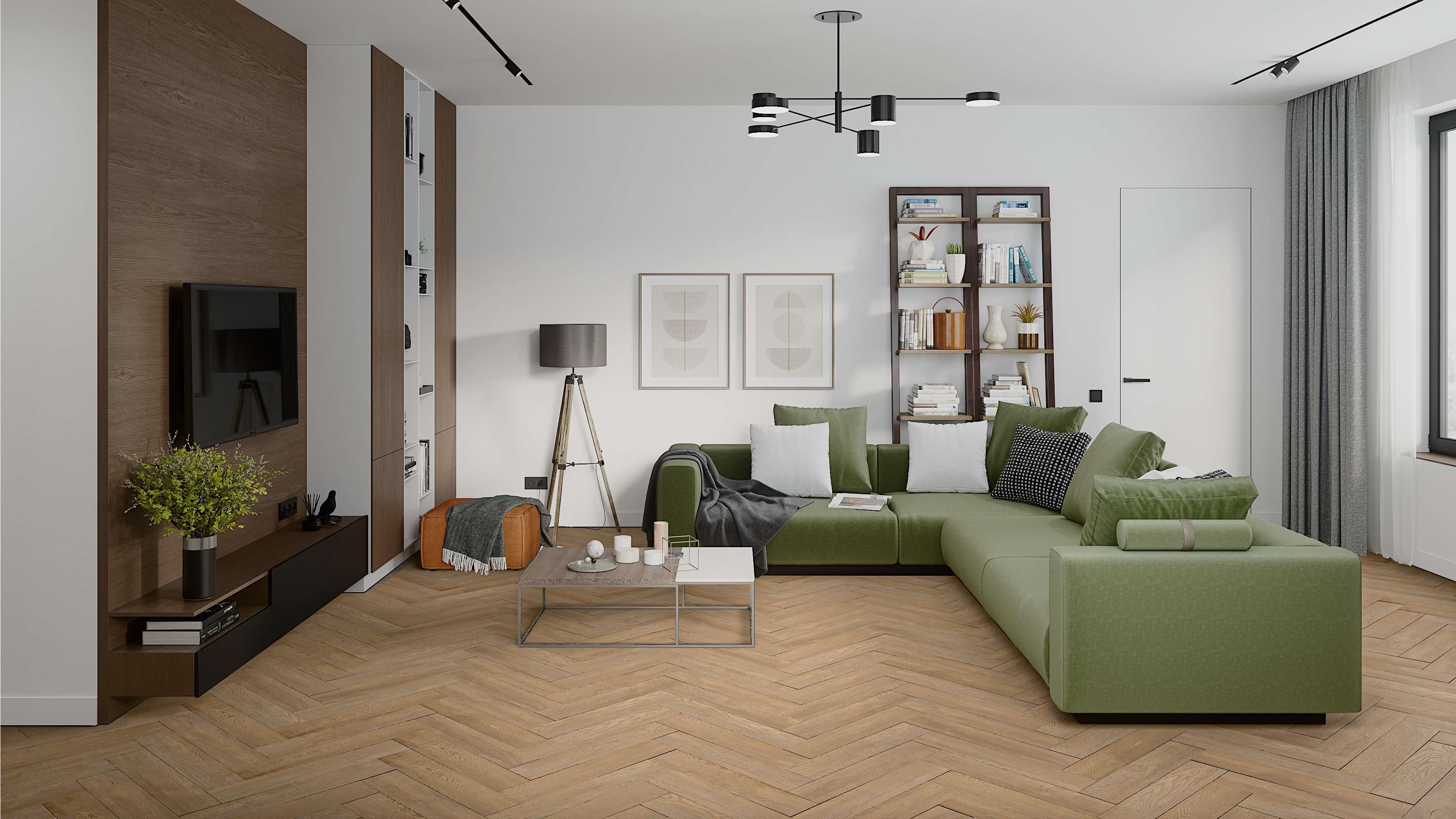 Кварцвиниловый SPC ламинат Damy Floor London Брайтон Brighton 5248-8 венгерская елка 615×123×4 фото в интерьере