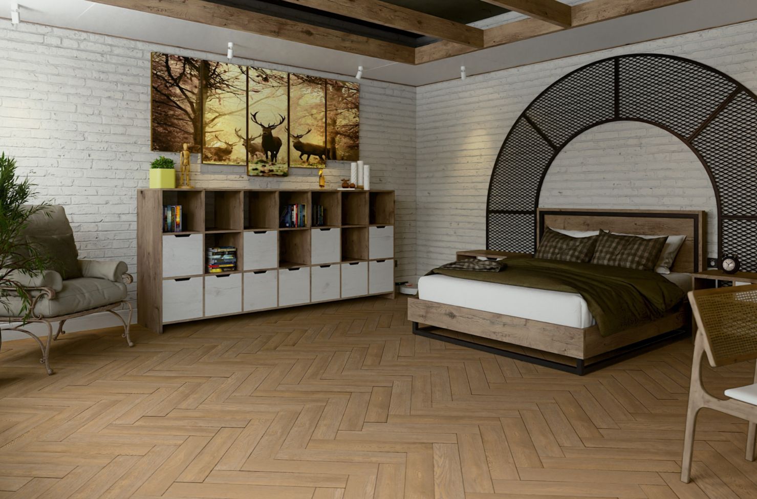 Кварцвиниловый SPC ламинат Damy Floor London Брайтон Brighton 5248-8 венгерская елка 615×123×4 фото в интерьере