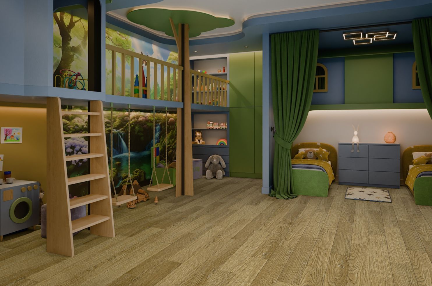 Кварцвиниловый SPC ламинат Damy Floor Family Дуб Золотой Golden Oak 190902EL-07F 1220×180×4 фото в интерьере