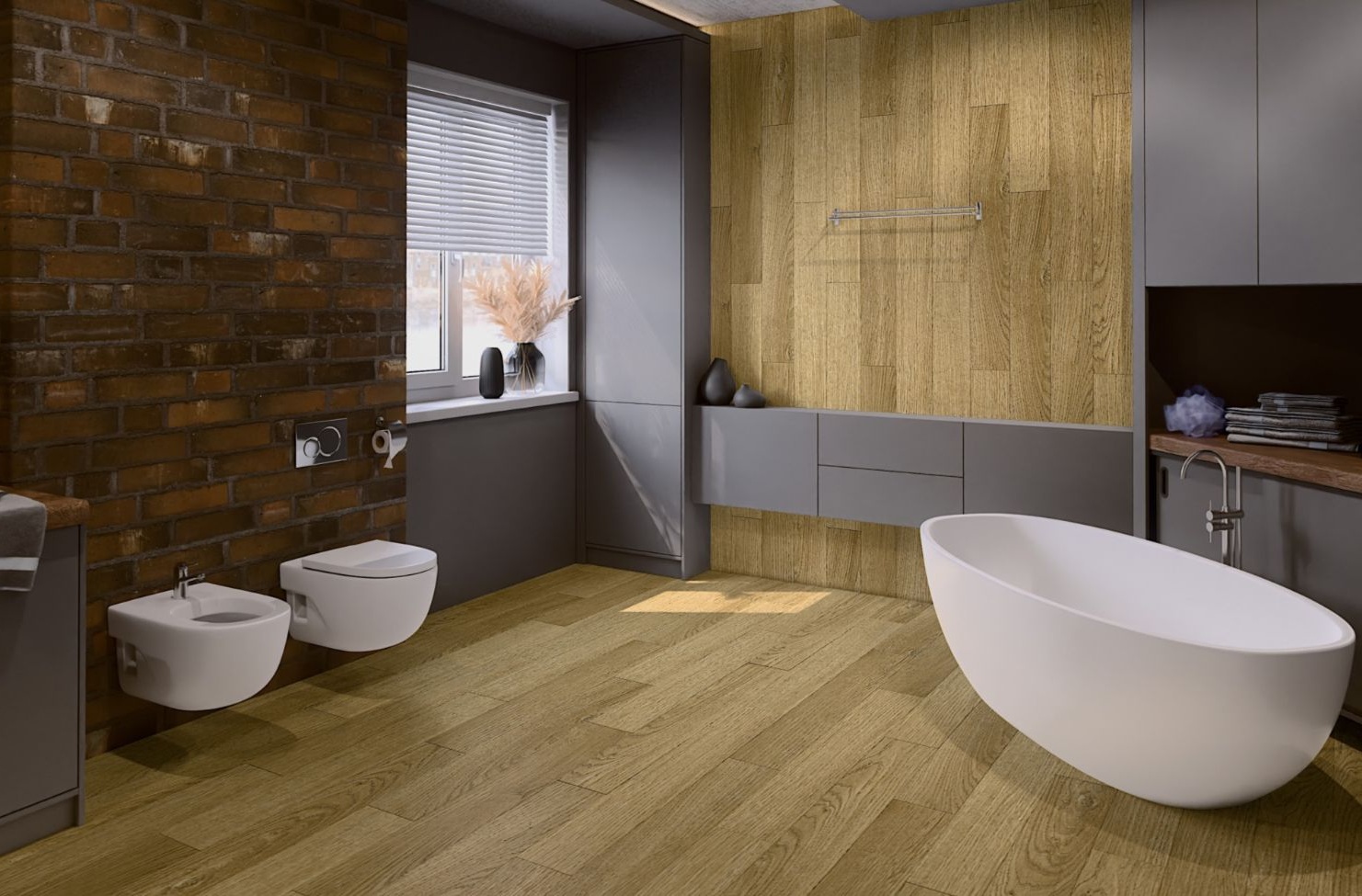 Кварцвиниловый SPC ламинат Damy Floor Family Дуб Золотой Golden Oak 190902EL-07F 1220×180×4 фото в интерьере