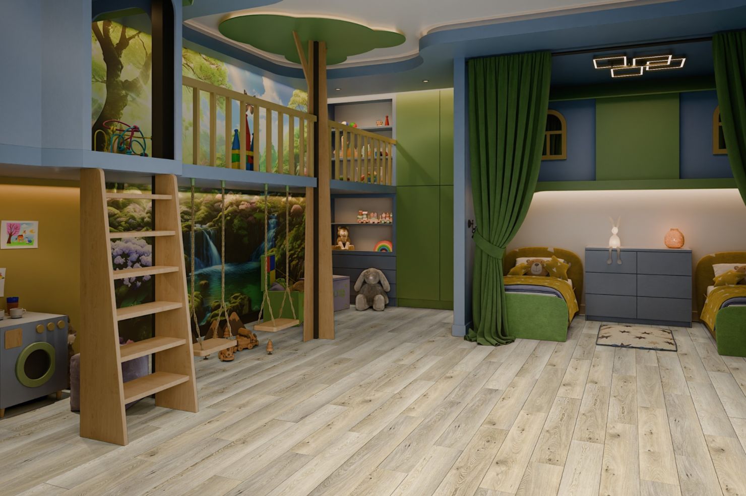 Кварцвиниловый SPC ламинат Damy Floor Family Дуб Кавказский Caucasian Oak 9531-2A 1220×180×4 фото в интерьере