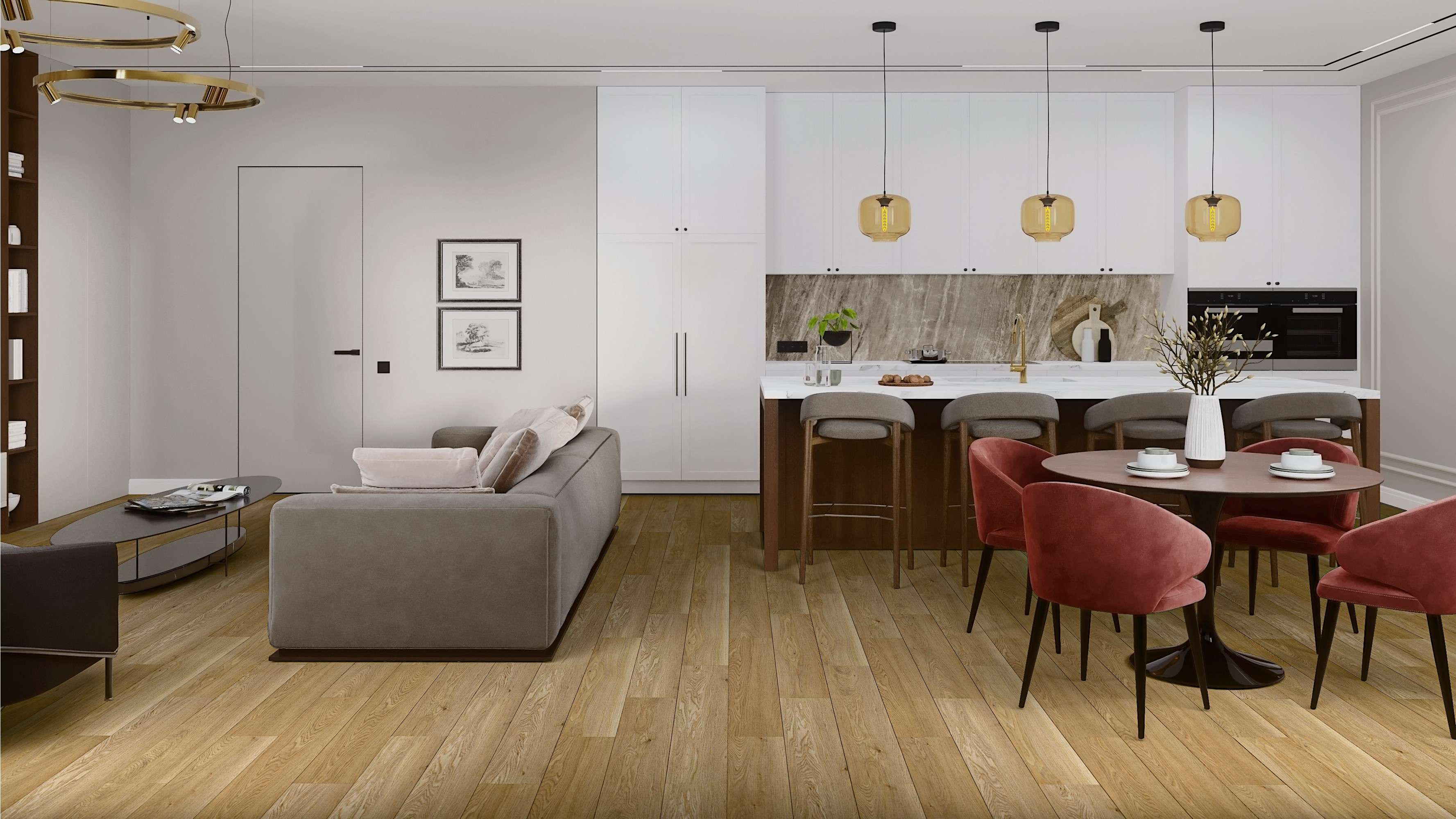 Кварцвиниловый SPC ламинат Damy Floor Family Дуб Медовый Honey Oak DF03-F 1220×180×4 фото в интерьере