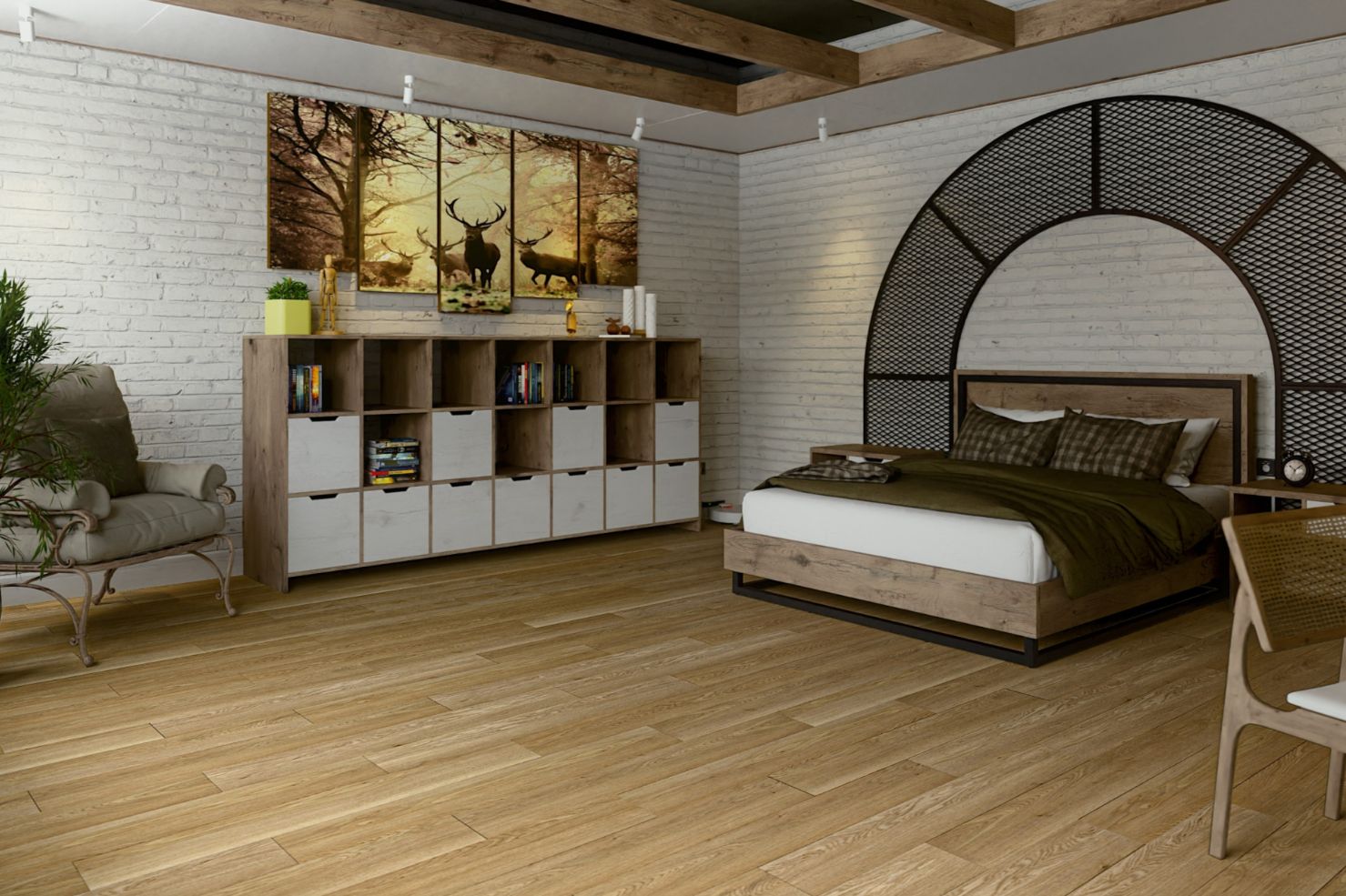 Кварцвиниловый SPC ламинат Damy Floor Family Дуб Медовый Honey Oak DF03-F 1220×180×4 фото в интерьере