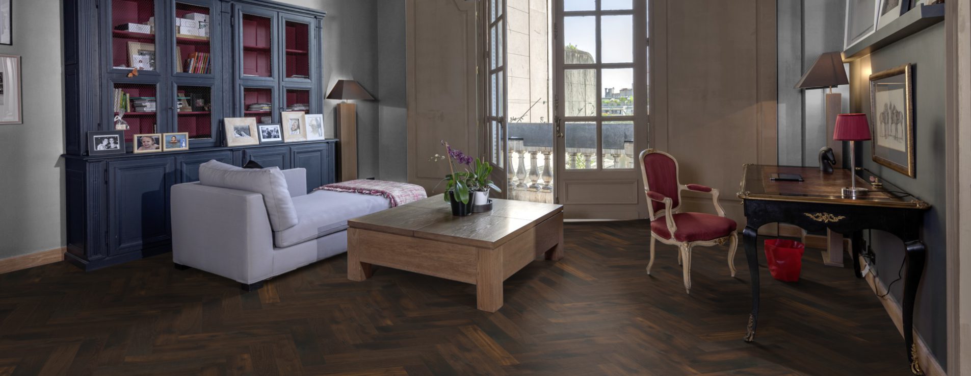 Инженерная доска Kahrs Дуб CD Smoked Dark 111PCDEKFCKE600 Lively венгерская елка 600×120×11 фото в интерьере