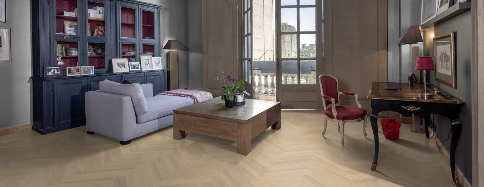 Инженерная доска Kahrs Дуб AB Creme White 111PABEKFVKE600 Calm венгерская елка 600×120×11 фото в интерьере