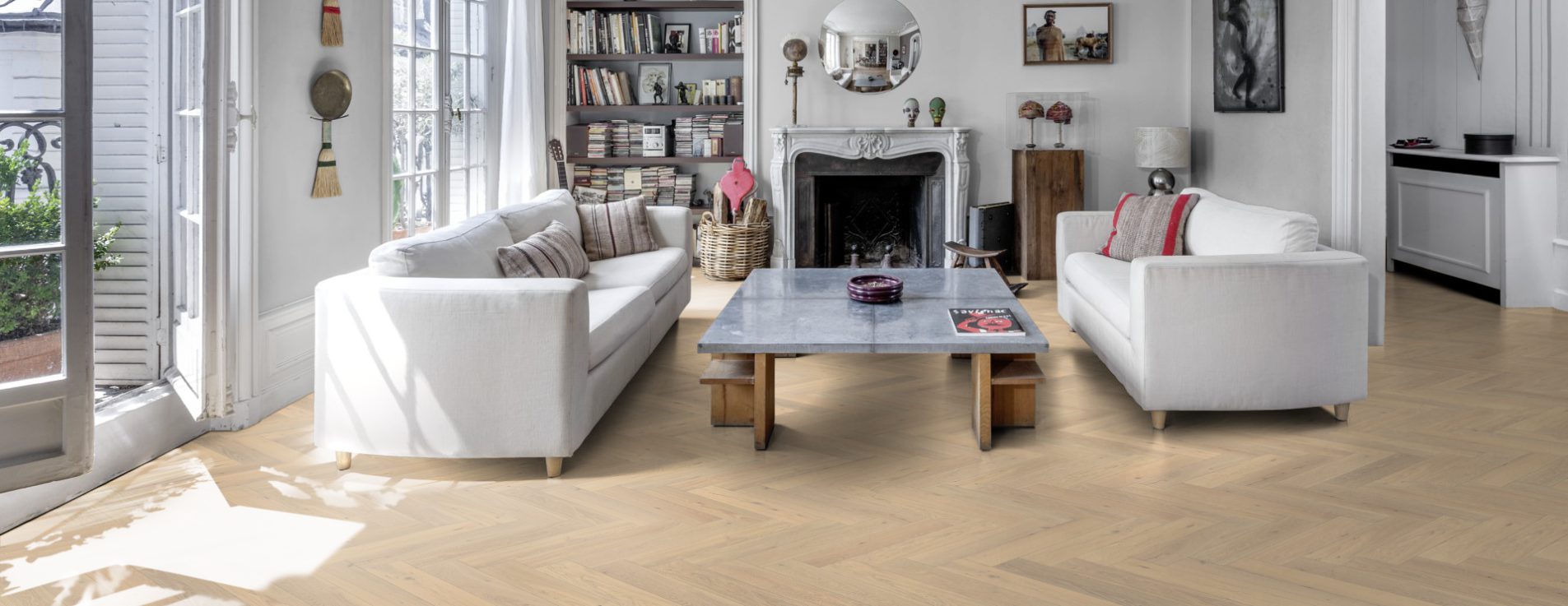 Инженерная доска Kahrs Дуб CD Creme White 111PCDEKFVKE600 Lively венгерская елка 600×120×11 фото в интерьере