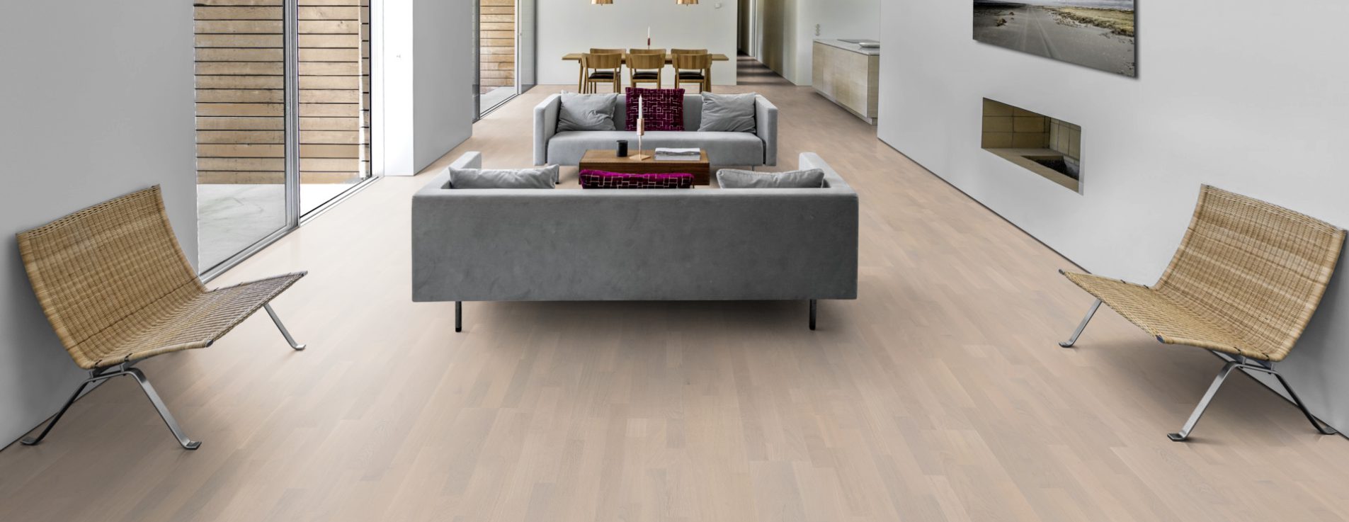 Паркетная доска Kahrs Граунд Дуб Мел Chalk 133B14EKLCKW226 Variation 2266×188×13 фото в интерьере