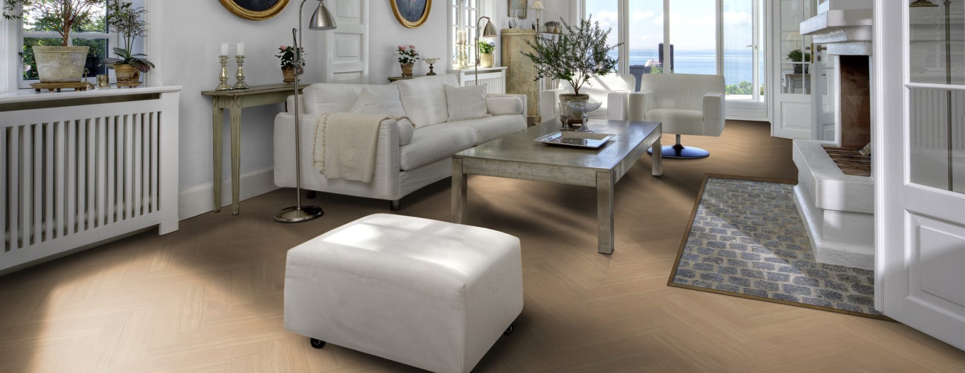 Паркетная доска Kahrs Life Authentic Herringbone Oak Ginseng Right LTCLRW5002R-121 Calm венгерская елка 593×121×10 фото в интерьере