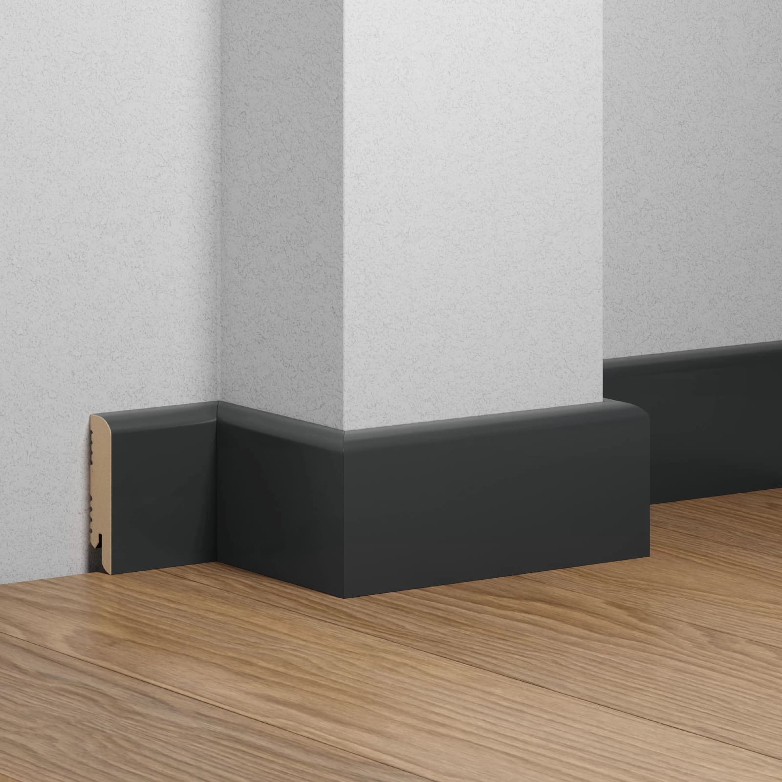 Плинтус МДФ крашеный Ликорн K-02 Антрацит RAL 7016 2050×70×16 фото в интерьере