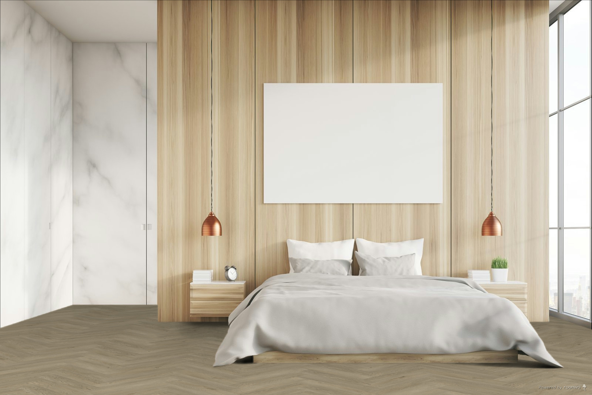 Кварцвиниловая плитка Fargo клеевая Parquet LVT Дуб Манила 22-99905-01 венгерская елка 595×119×2,5 фото в интерьере