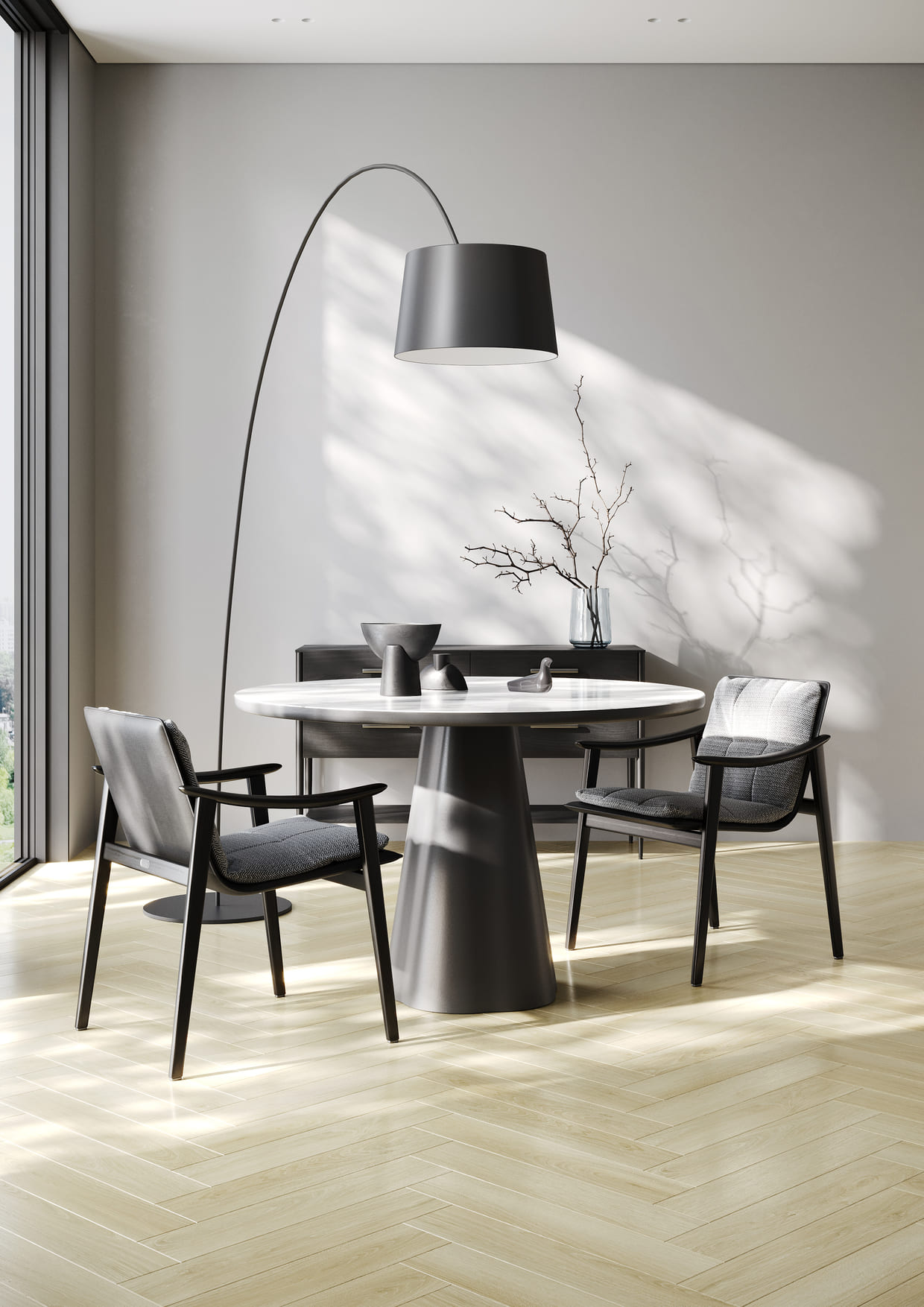 Кварцвиниловая плитка Fargo клеевая Parquet LVT Дуб Корсика 22-588184-03 венгерская елка 595×119×2,5 фото в интерьере