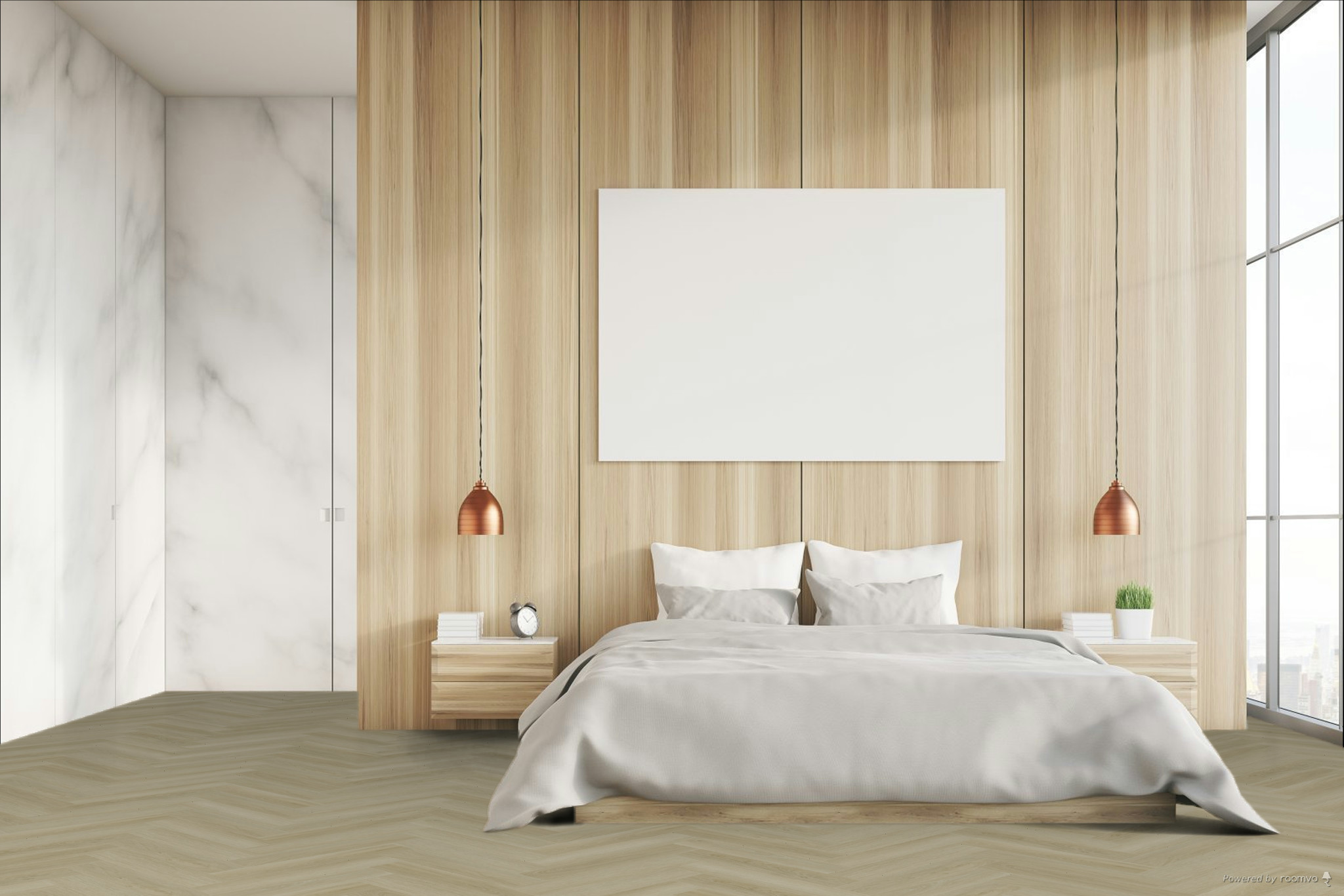 Кварцвиниловая плитка Fargo клеевая Parquet LVT Дуб Корсика 22-588184-03 венгерская елка 595×119×2,5 фото в интерьере