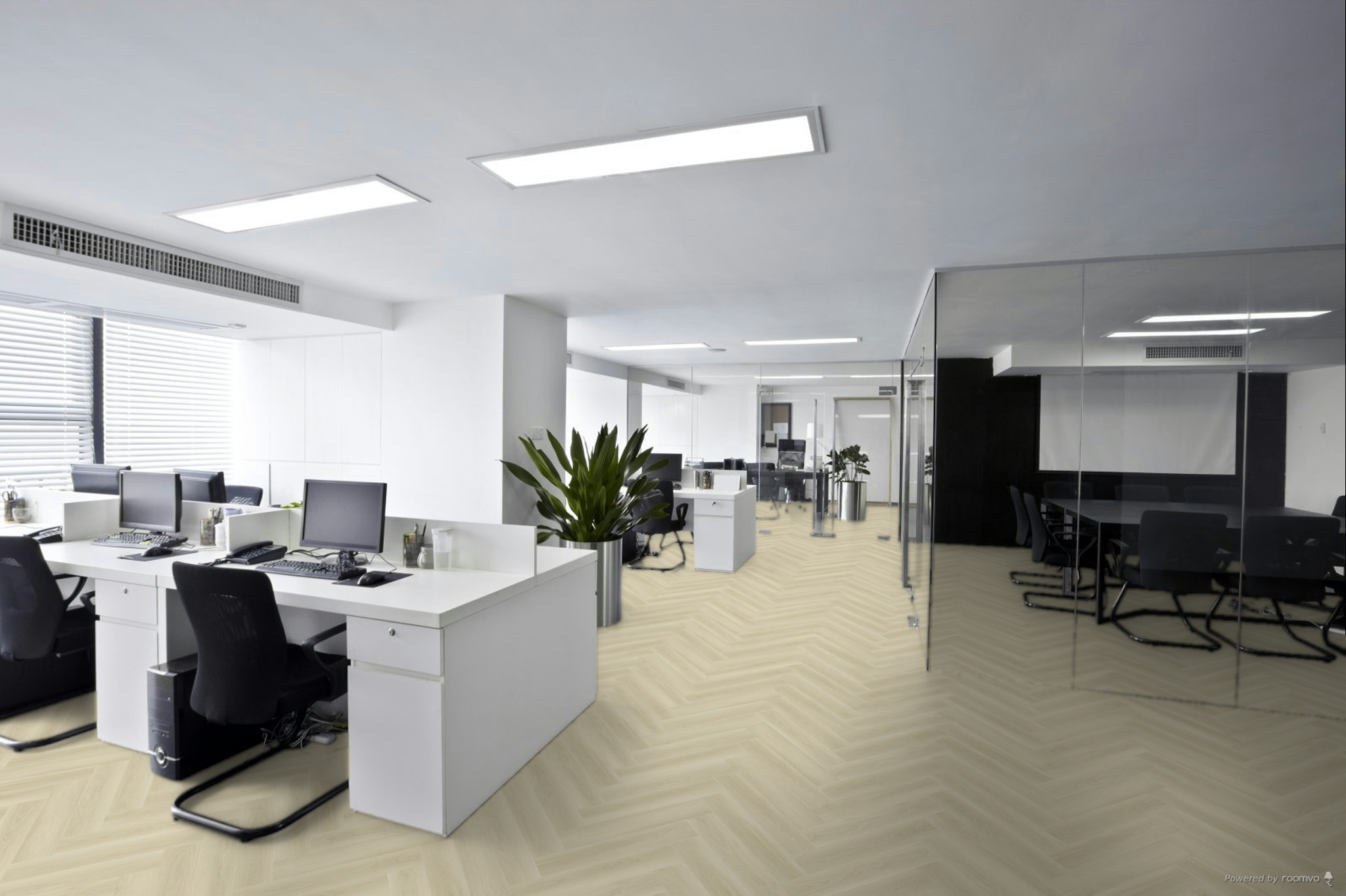 Кварцвиниловая плитка Fargo клеевая Parquet LVT Дуб Сан-Диего 22-588184-01 венгерская елка 595×119×2,5 фото в интерьере