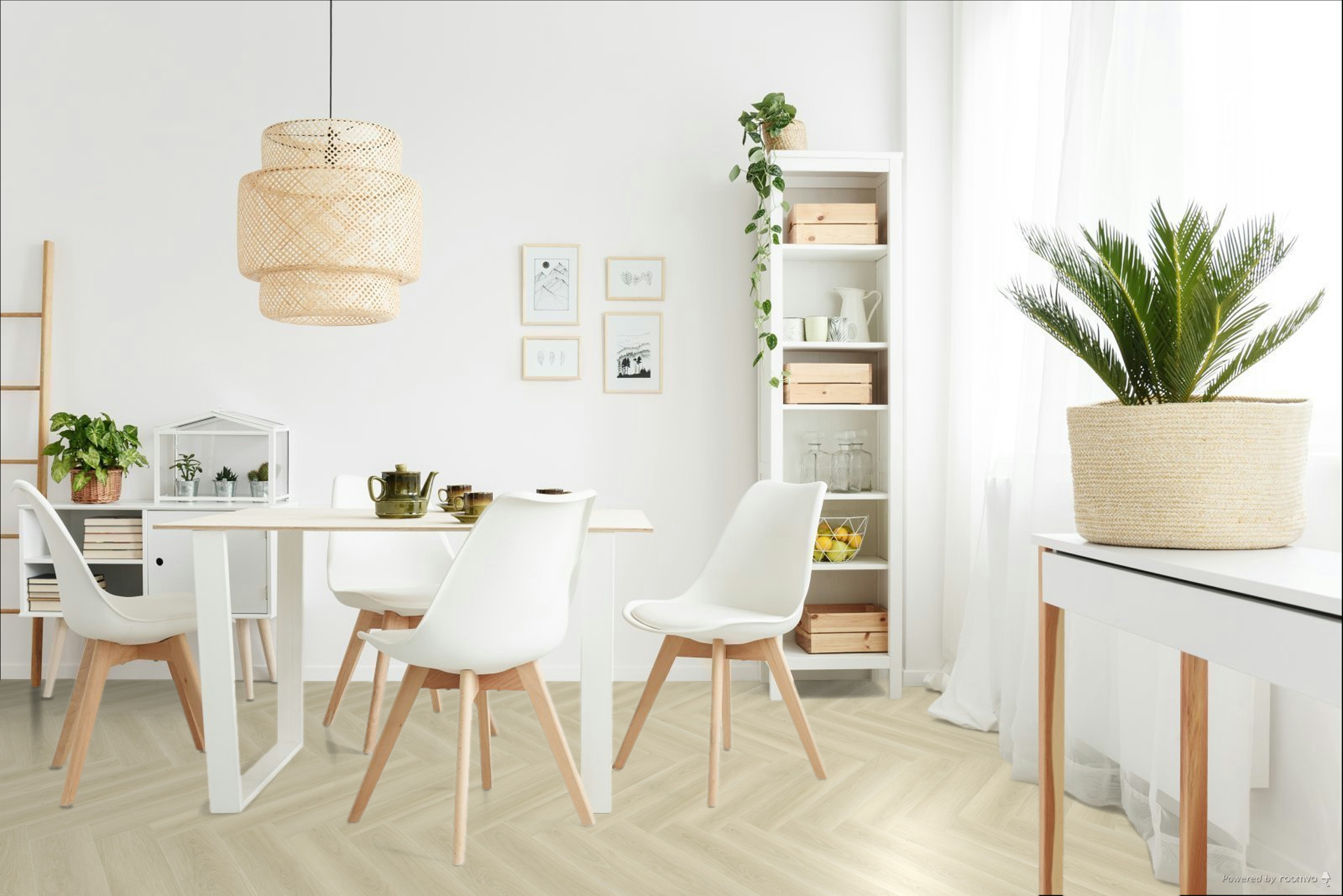 Кварцвиниловая плитка Fargo клеевая Parquet LVT Дуб Сан-Диего 22-588184-01 венгерская елка 595×119×2,5 фото в интерьере