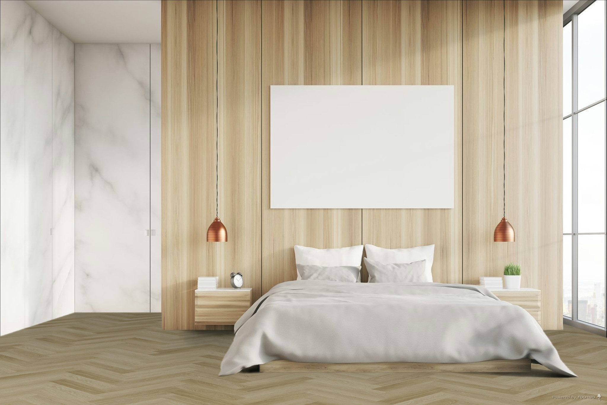 Кварцвиниловая плитка Fargo клеевая Parquet LVT Дуб Лаос 22-21064-01 венгерская елка 595×119×2,5 фото в интерьере