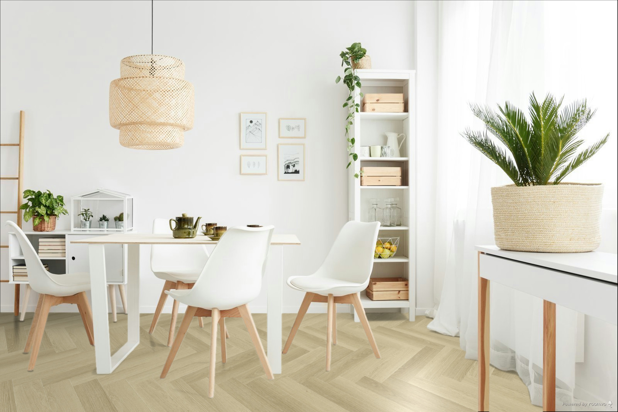 Кварцвиниловая плитка Fargo клеевая Parquet LVT Дуб Самуи 22-201052-02 венгерская елка 595×119×2,5 фото в интерьере