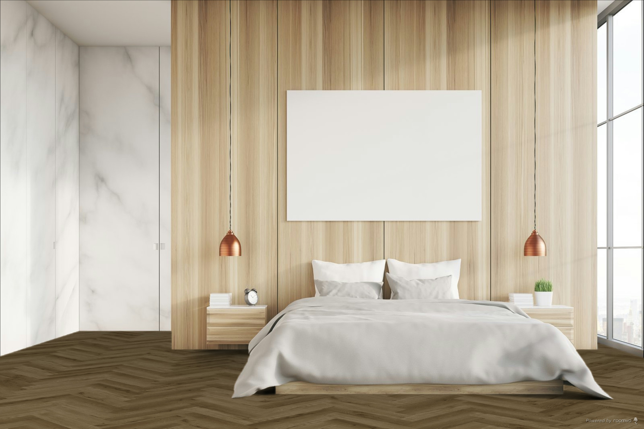 Кварцвиниловая плитка Fargo клеевая Parquet LVT Дуб Робуста 22-81996-9 венгерская елка 595×119×2,5 фото в интерьере