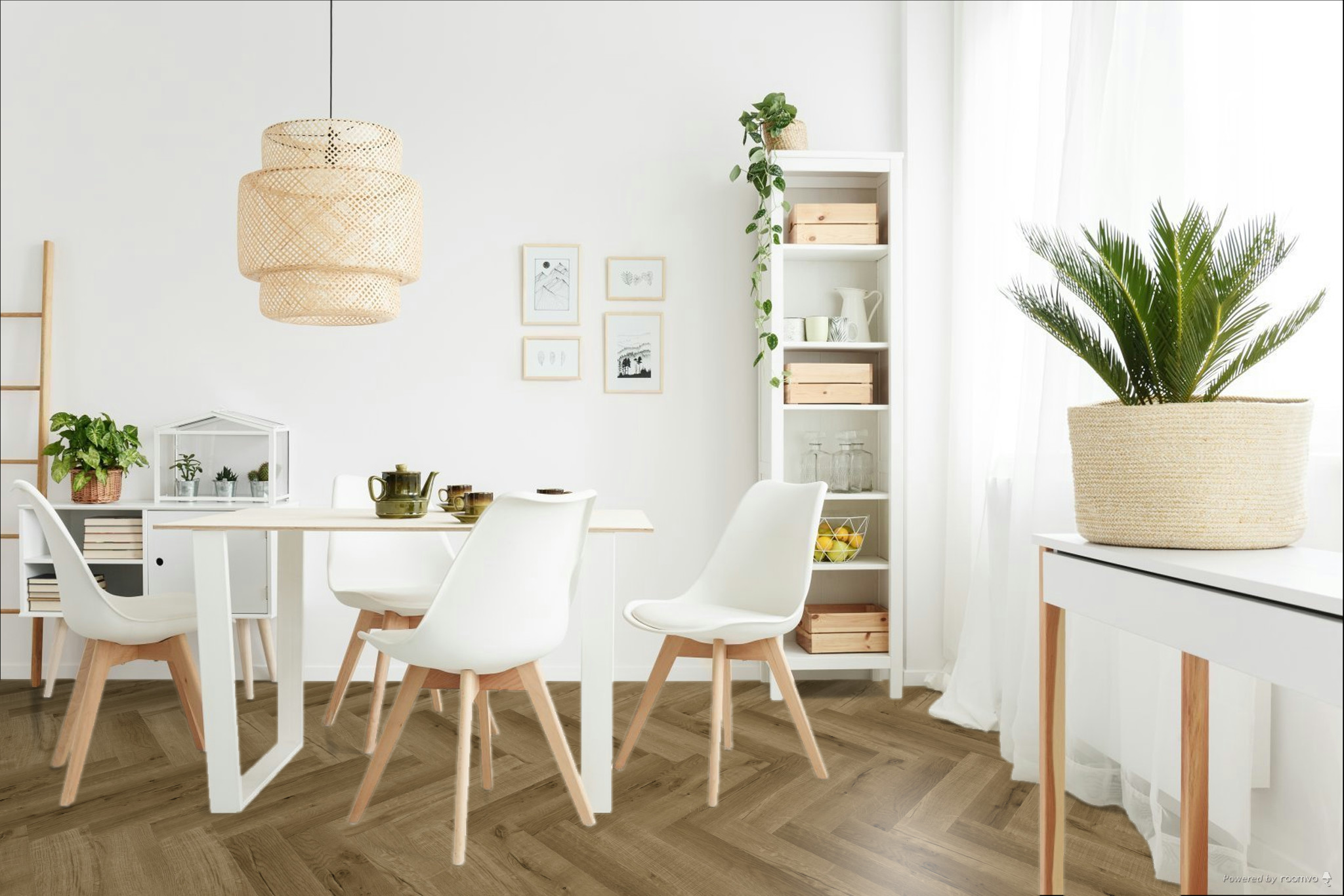 Кварцвиниловая плитка Fargo клеевая Parquet LVT Дуб Робуста 22-81996-9 венгерская елка 595×119×2,5 фото в интерьере