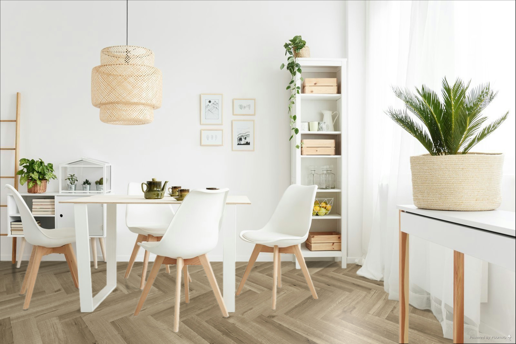 Кварцвиниловая плитка Fargo клеевая Parquet LVT Дуб Марракеш 22-81996-10 венгерская елка 595×119×2,5 фото в интерьере