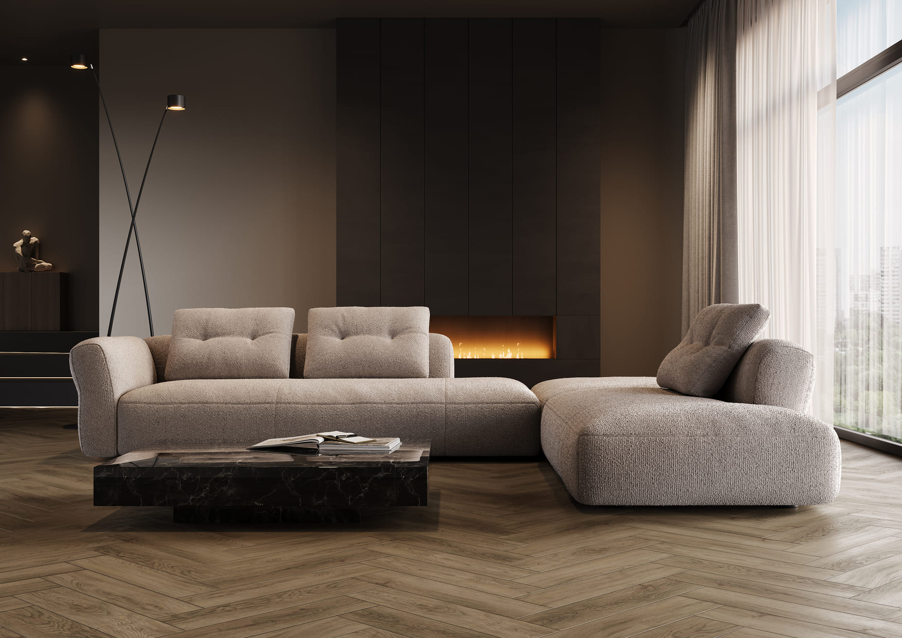 Кварцвиниловая плитка Fargo клеевая Parquet LVT Дуб Монако 22-63W948 венгерская елка 595×119×2,5 фото в интерьере