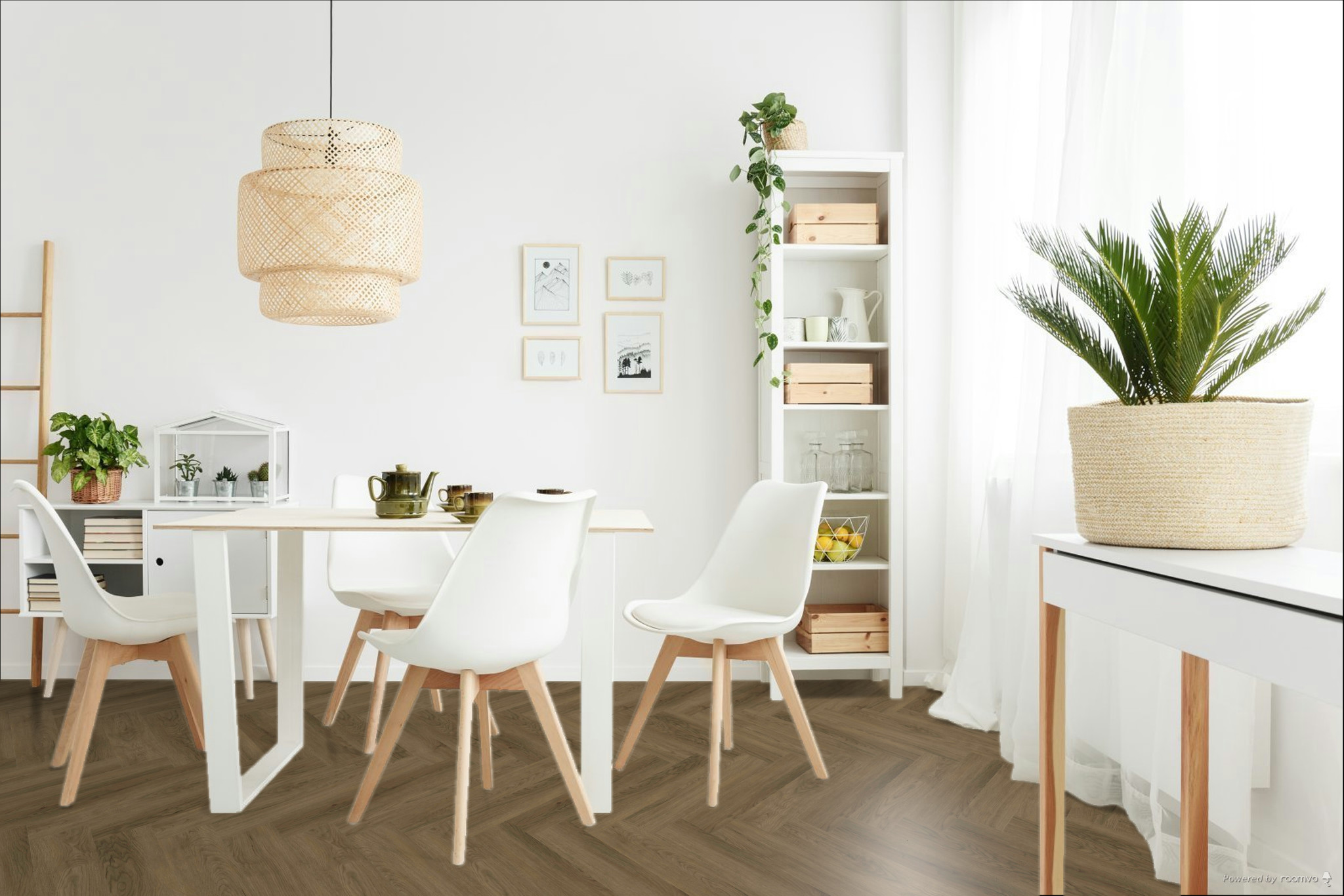 Кварцвиниловая плитка Fargo клеевая Parquet LVT Дуб Монако 22-63W948 венгерская елка 595×119×2,5 фото в интерьере