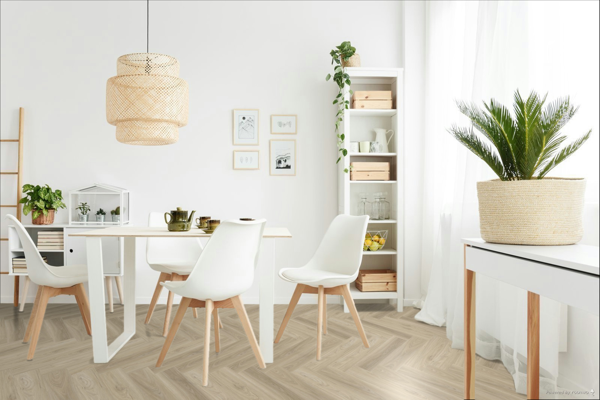 Кварцвиниловая плитка Fargo клеевая Parquet LVT Вяз Оксфорд 22-2101-05 венгерская елка 595×119×2,5 фото в интерьере