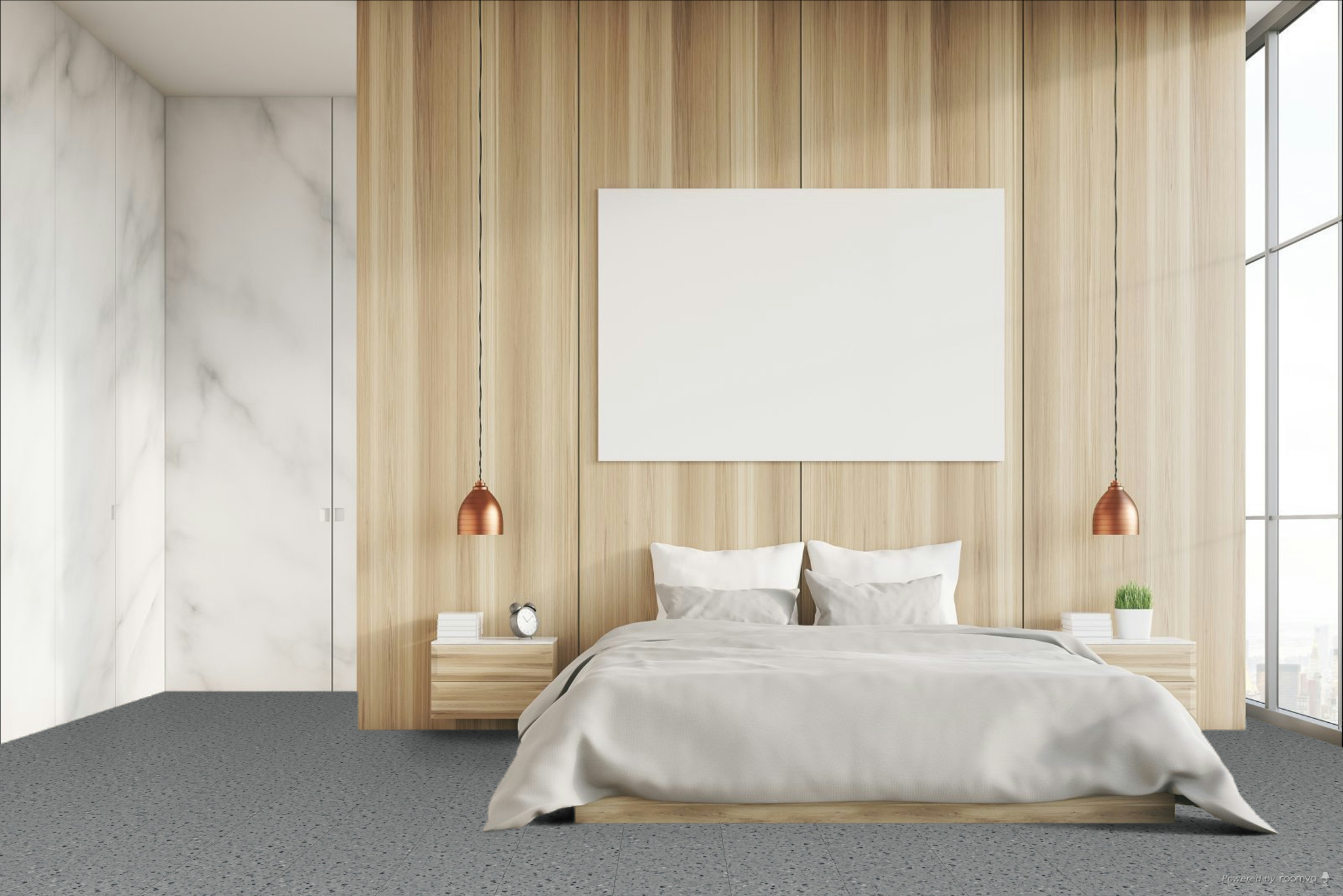 Кварцвиниловая плитка Fargo клеевая Stone LVT Терраццо Холодный 6949-1 606×303×2,5 фото в интерьере