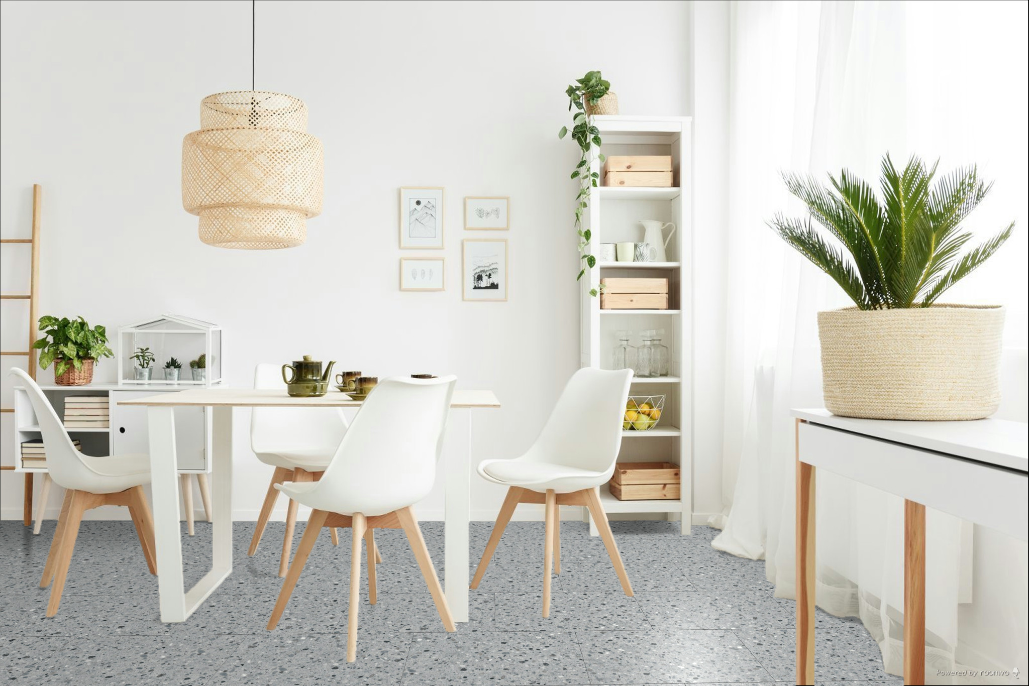 Кварцвиниловая плитка Fargo клеевая Stone LVT Терраццо Холодный 6949-1 606×303×2,5 фото в интерьере