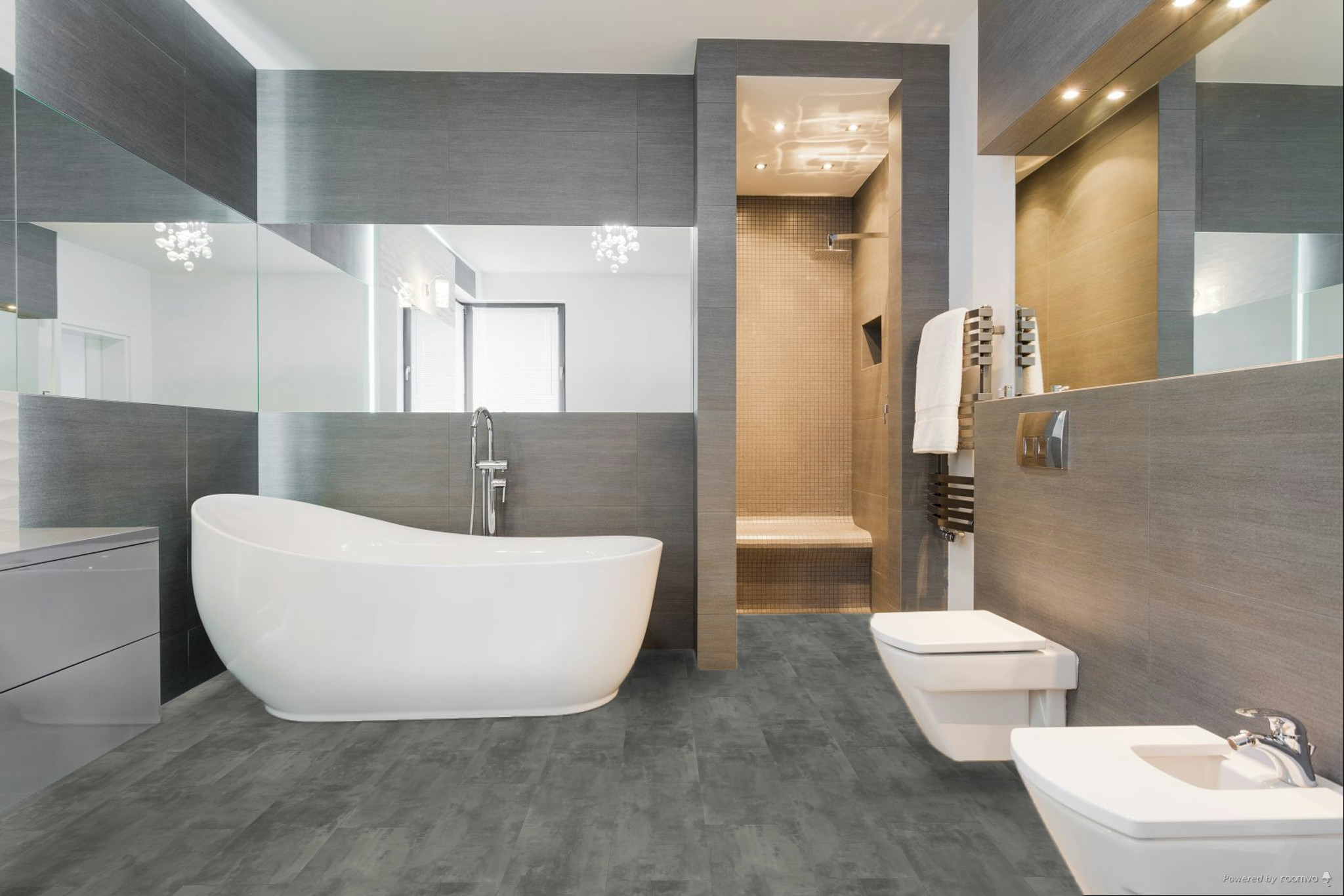 Кварцвиниловая плитка Fargo клеевая Stone LVT Бетон Готика 48143-10 606×303×2,5 фото в интерьере