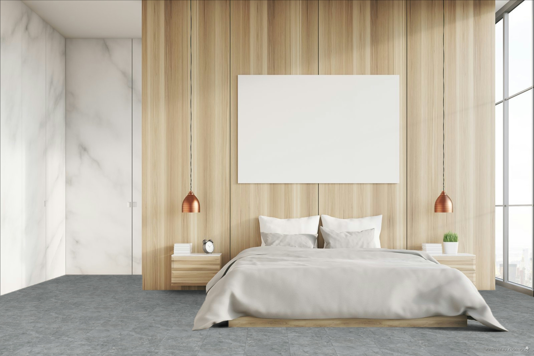 Кварцвиниловая плитка Fargo клеевая Stone LVT Травертин Арктический 48116-01 606×303×2,5 фото в интерьере