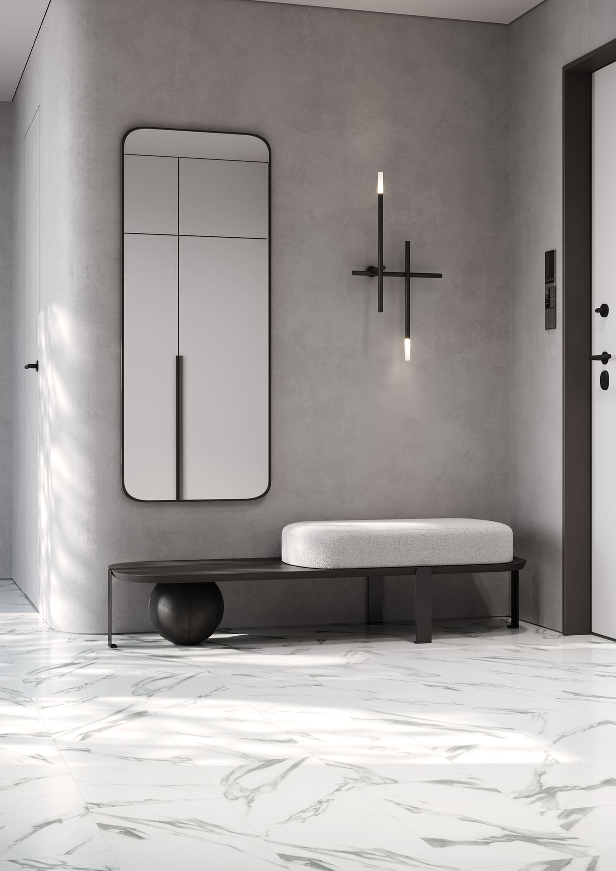 Кварцвиниловая плитка Fargo клеевая Stone LVT Мрамор Калакатта 48105-02 606×303×2,5 фото в интерьере