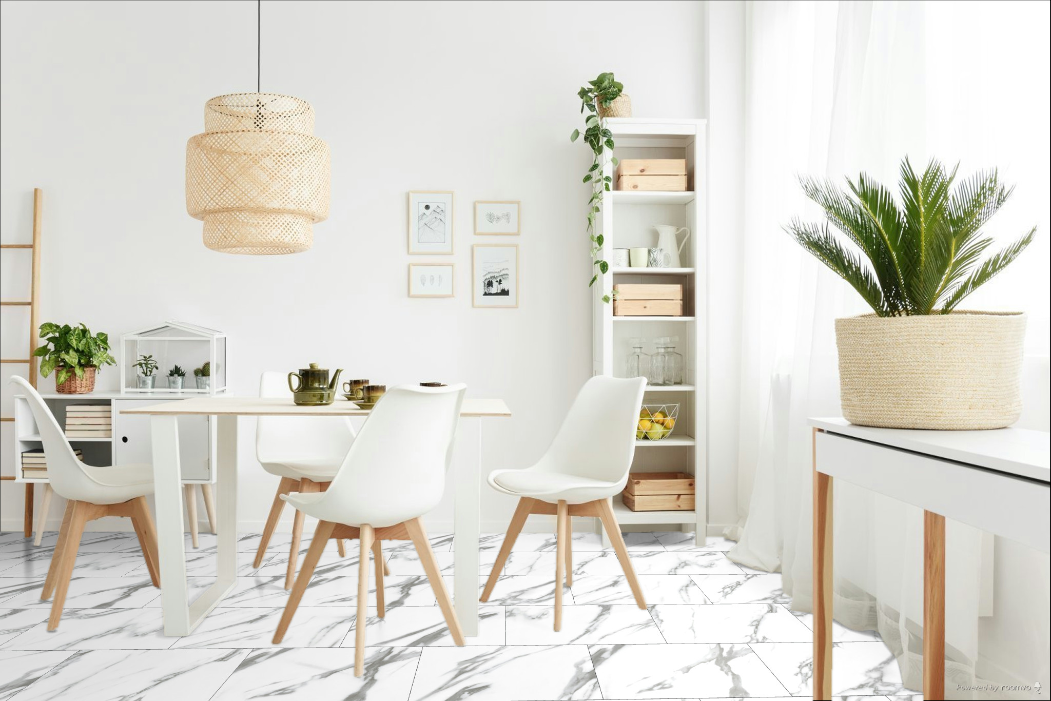 Кварцвиниловая плитка Fargo клеевая Stone LVT Мрамор Калакатта 48105-02 606×303×2,5 фото в интерьере