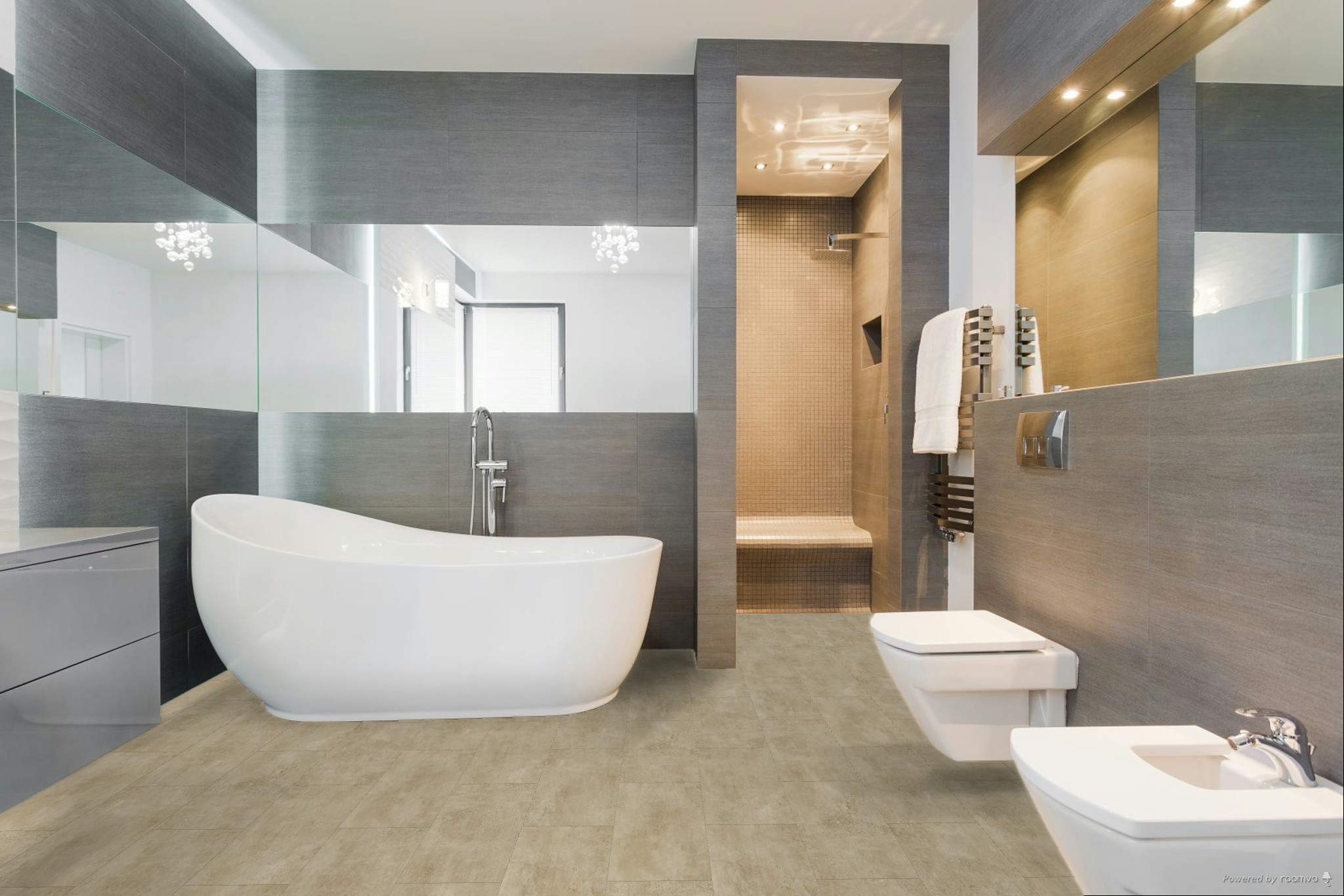 Кварцвиниловая плитка Fargo клеевая Stone LVT Травертин Песочный 48102-08 606×303×2,5 фото в интерьере