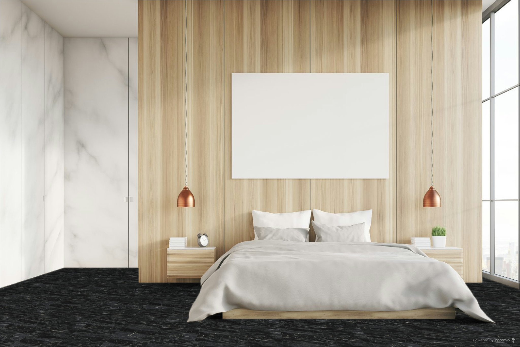 Кварцвиниловая плитка Fargo клеевая Stone LVT Гранит Черный 1804-3 606×303×2,5 фото в интерьере