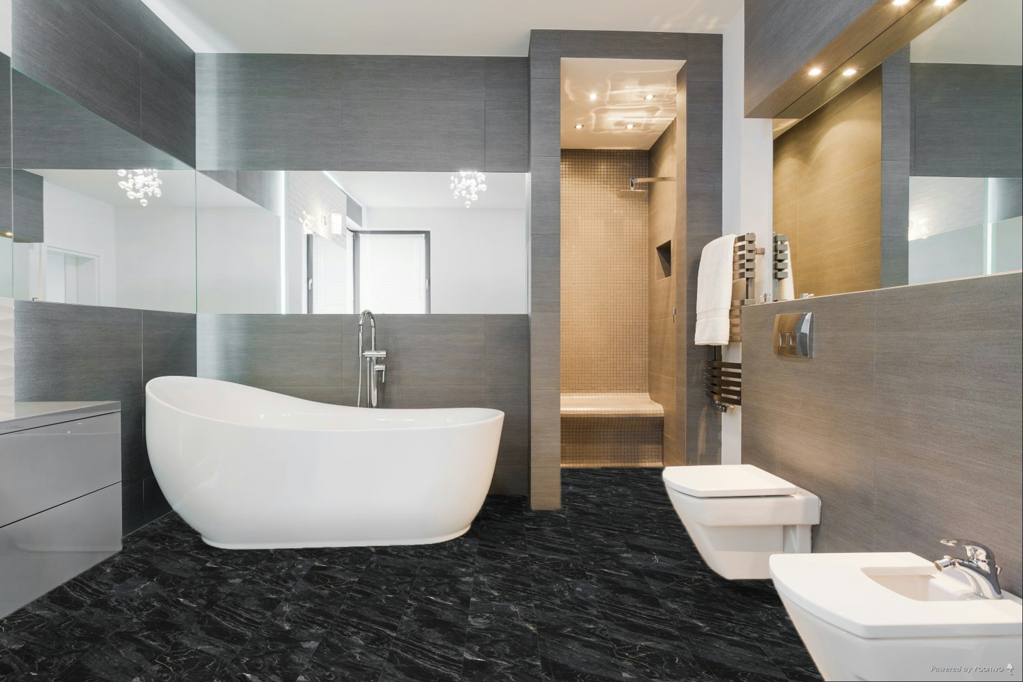 Кварцвиниловая плитка Fargo клеевая Stone LVT Гранит Черный 1804-3 606×303×2,5 фото в интерьере