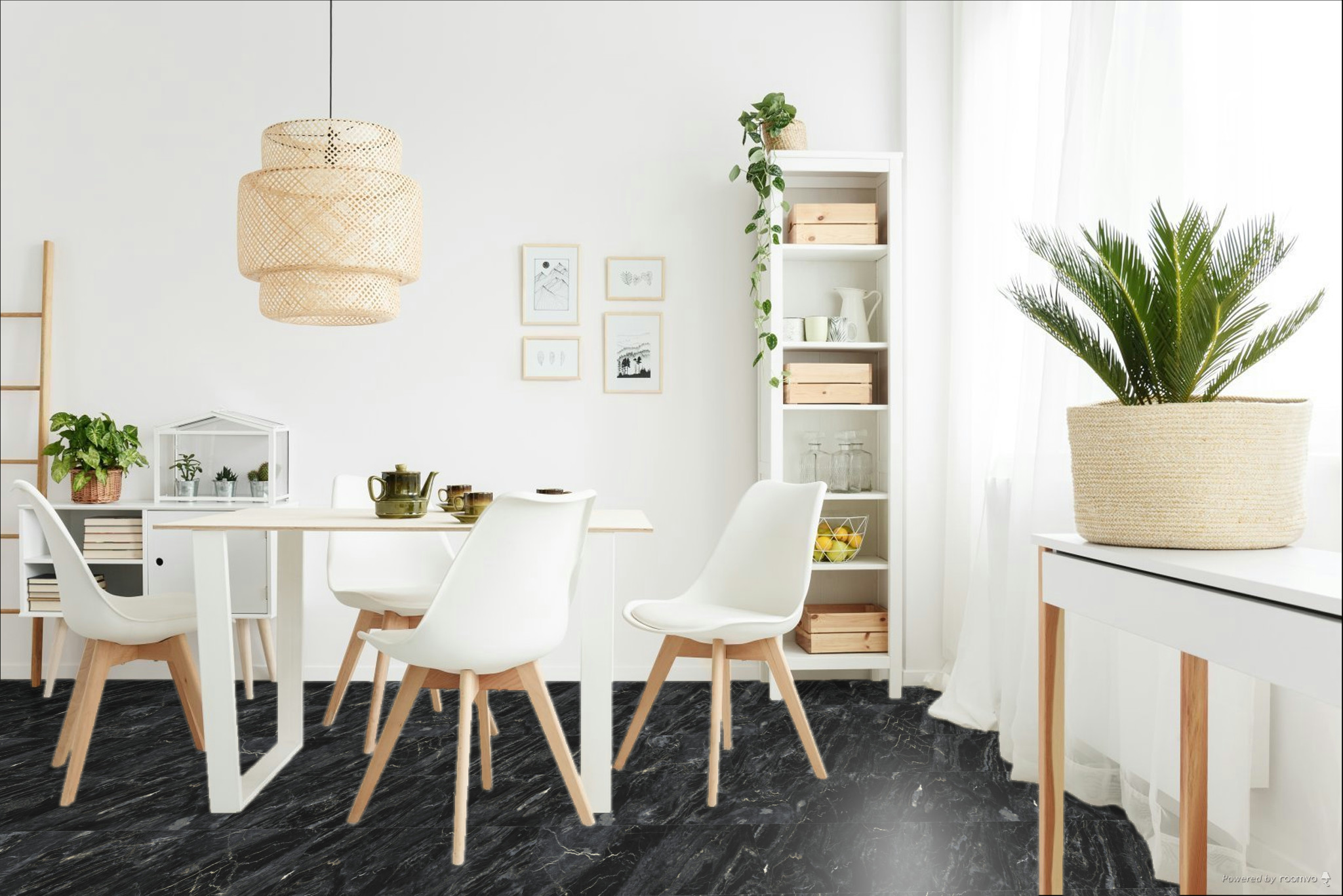 Кварцвиниловая плитка Fargo клеевая Stone LVT Гранит Черный 1804-3 606×303×2,5 фото в интерьере