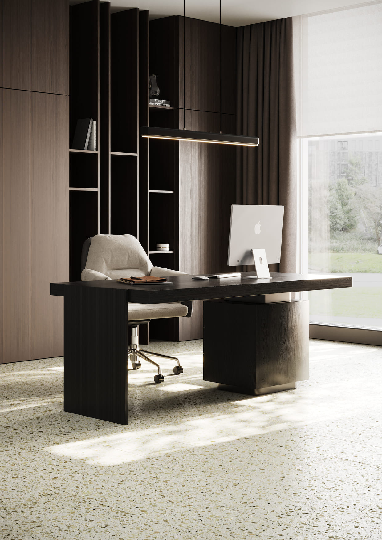 Кварцвиниловая плитка Fargo клеевая Stone LVT Терраццо Бежевый 101-3 606×303×2,5 фото в интерьере