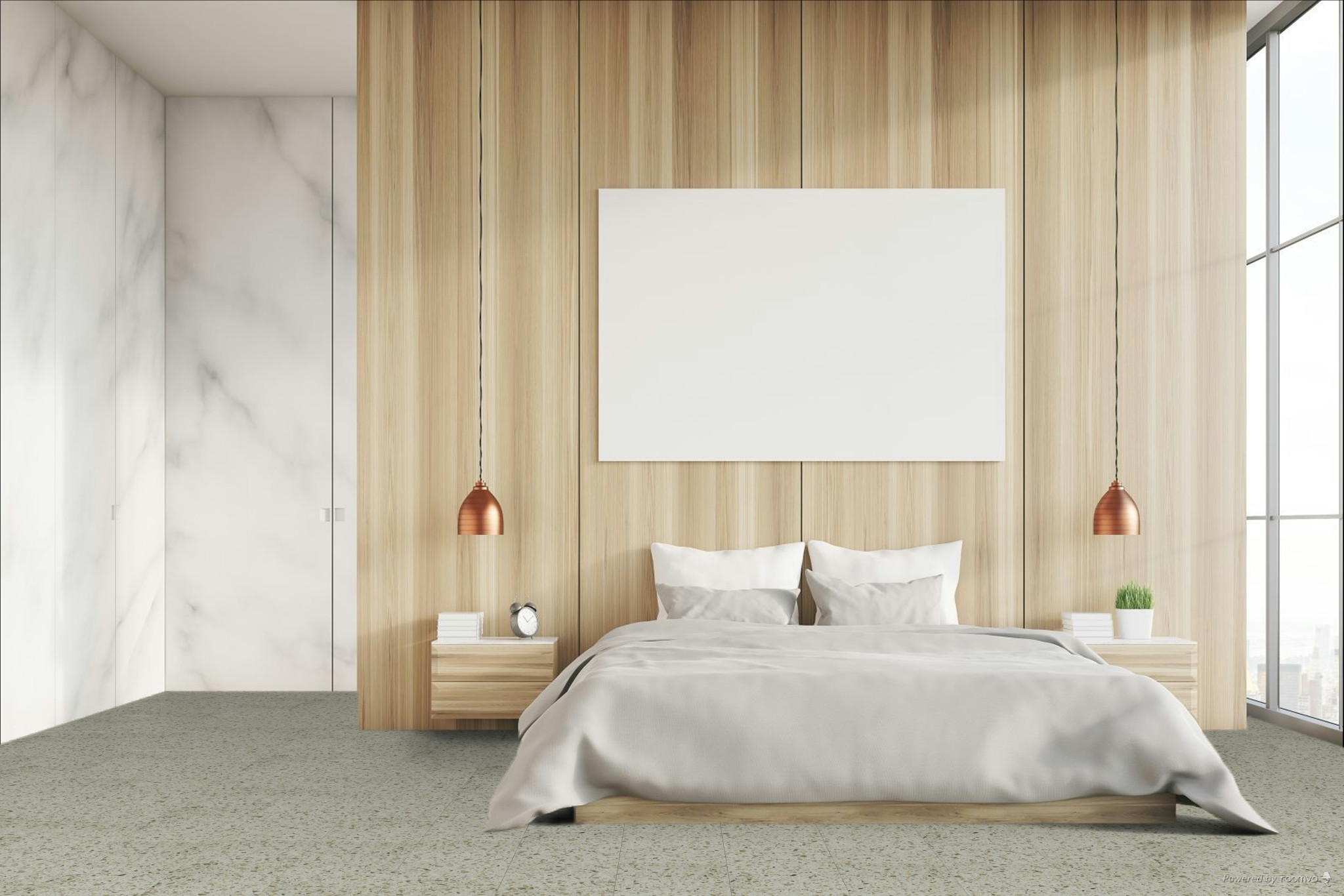 Кварцвиниловая плитка Fargo клеевая Stone LVT Терраццо Бежевый 101-3 606×303×2,5 фото в интерьере