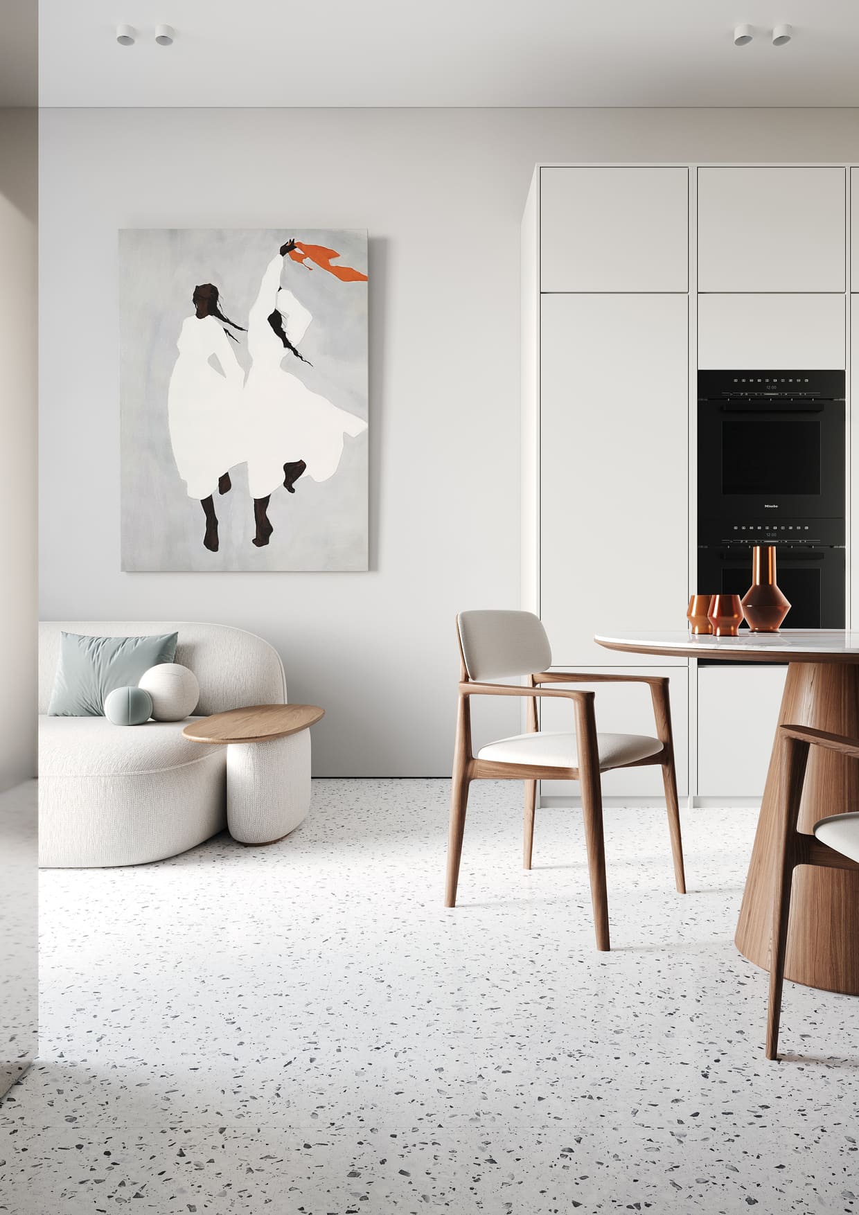 Кварцвиниловая плитка Fargo клеевая Stone LVT Терраццо Гранж 101-2 606×303×2,5 фото в интерьере