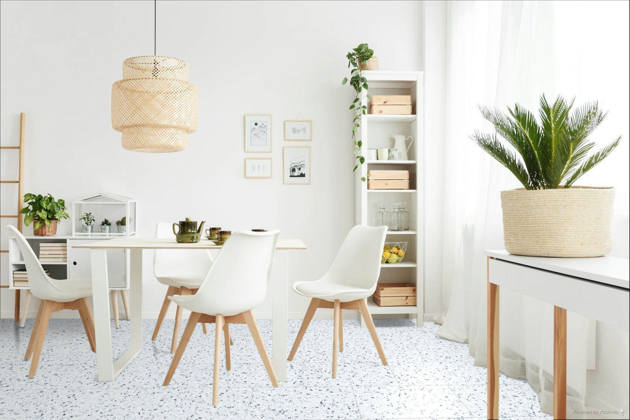 Кварцвиниловая плитка Fargo клеевая Stone LVT Терраццо Гранж 101-2 606×303×2,5 фото в интерьере