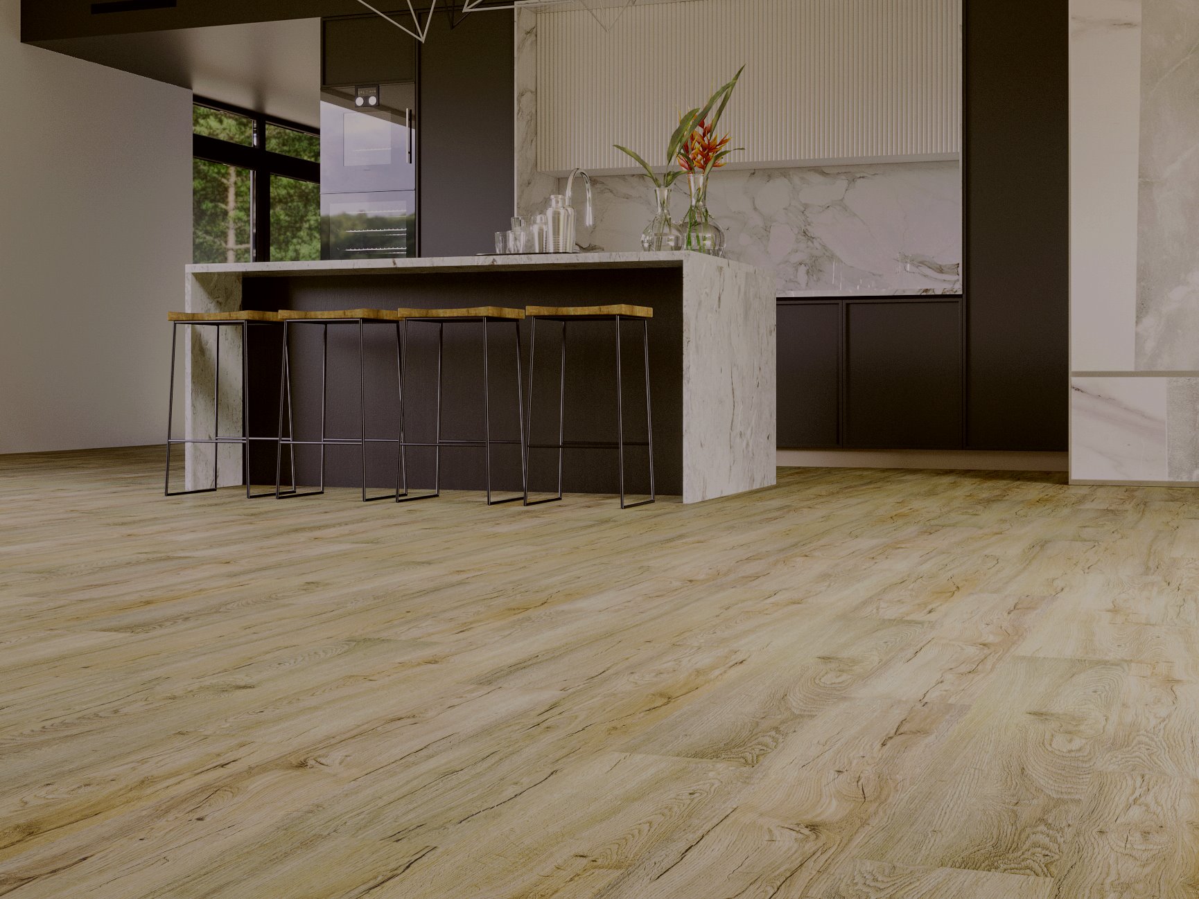 Кварцвиниловый SPC ламинат Art East Art Stone Optima Pro Ясень Кальвадос 40-4-APTN 914×152×4 фото в интерьере