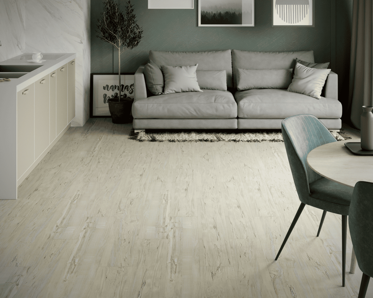 Кварцвиниловый SPC ламинат Art East Art Stone Optima Pro Акация Лазурная 40-5-APTN 914×152×4 фото в интерьере