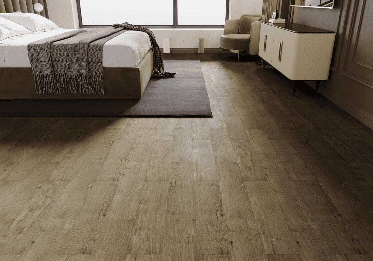 Кварцвиниловый SPC ламинат Art East Art Stone Optima Pro Дуб Амурский 40-6-APTN 914×152×4 фото в интерьере