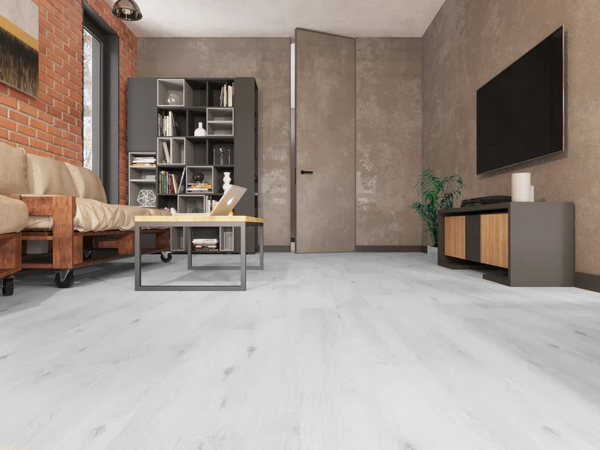 Кварцвиниловый SPC ламинат Art East Art Stone Optima Pro Ясень Эдмонтон 40-7-APTN 914×152×4 фото в интерьере