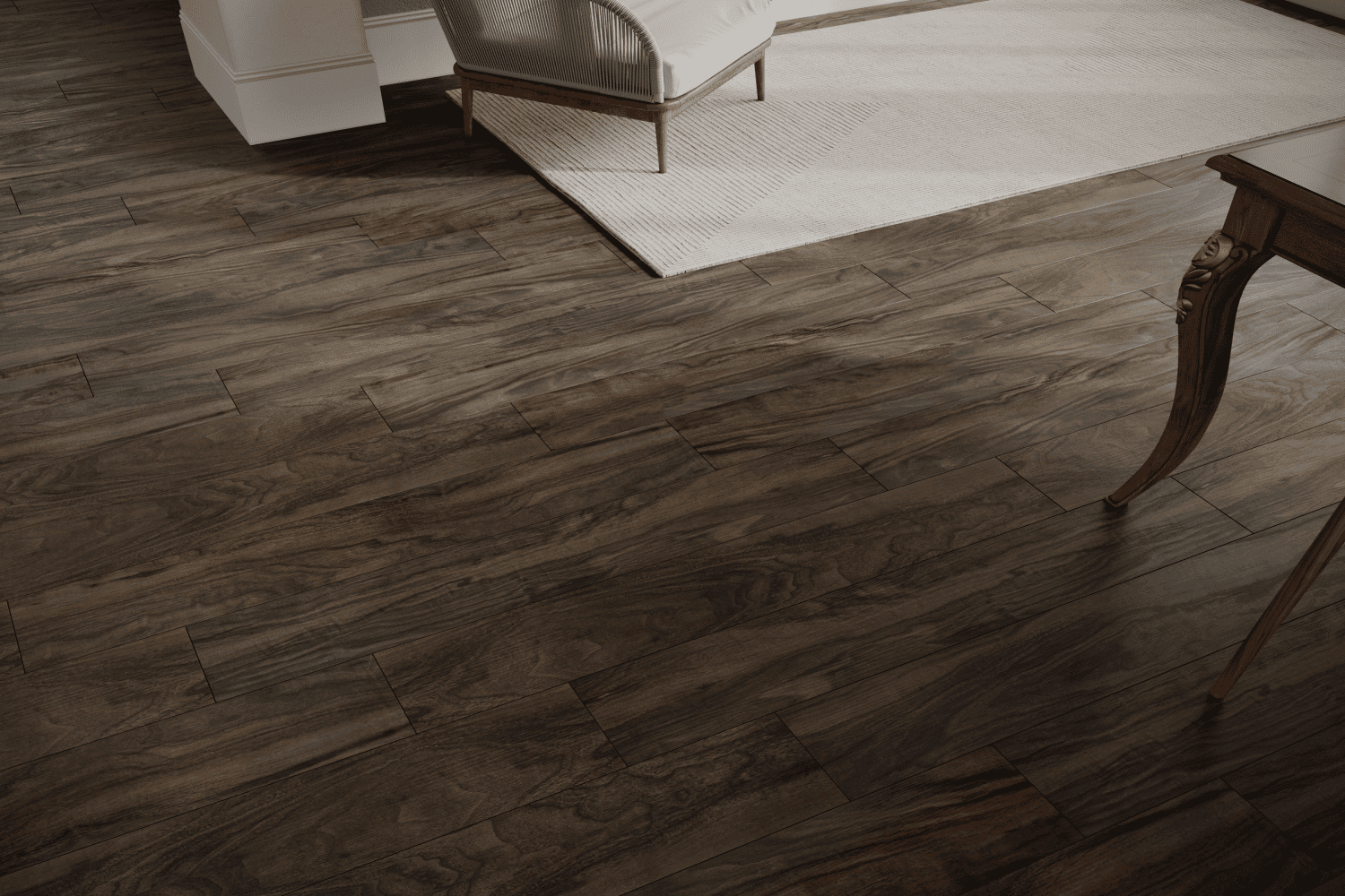 Кварцвиниловый SPC ламинат Art East Art Stone Optima Pro Орех Табако 40-142-APTN 914×152×4 фото в интерьере