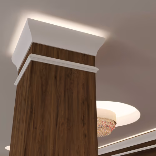 Потолочный плинтус под покраску Cosca Decor KX002 с подсветкой 2000×53×120