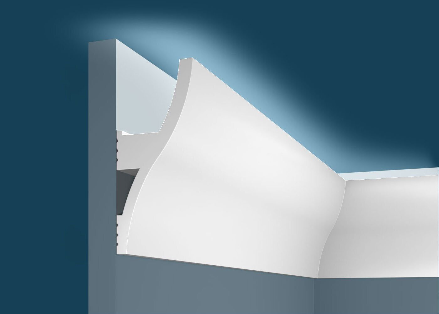 Потолочный плинтус под покраску Cosca Decor KX002 с подсветкой 2000×53×120